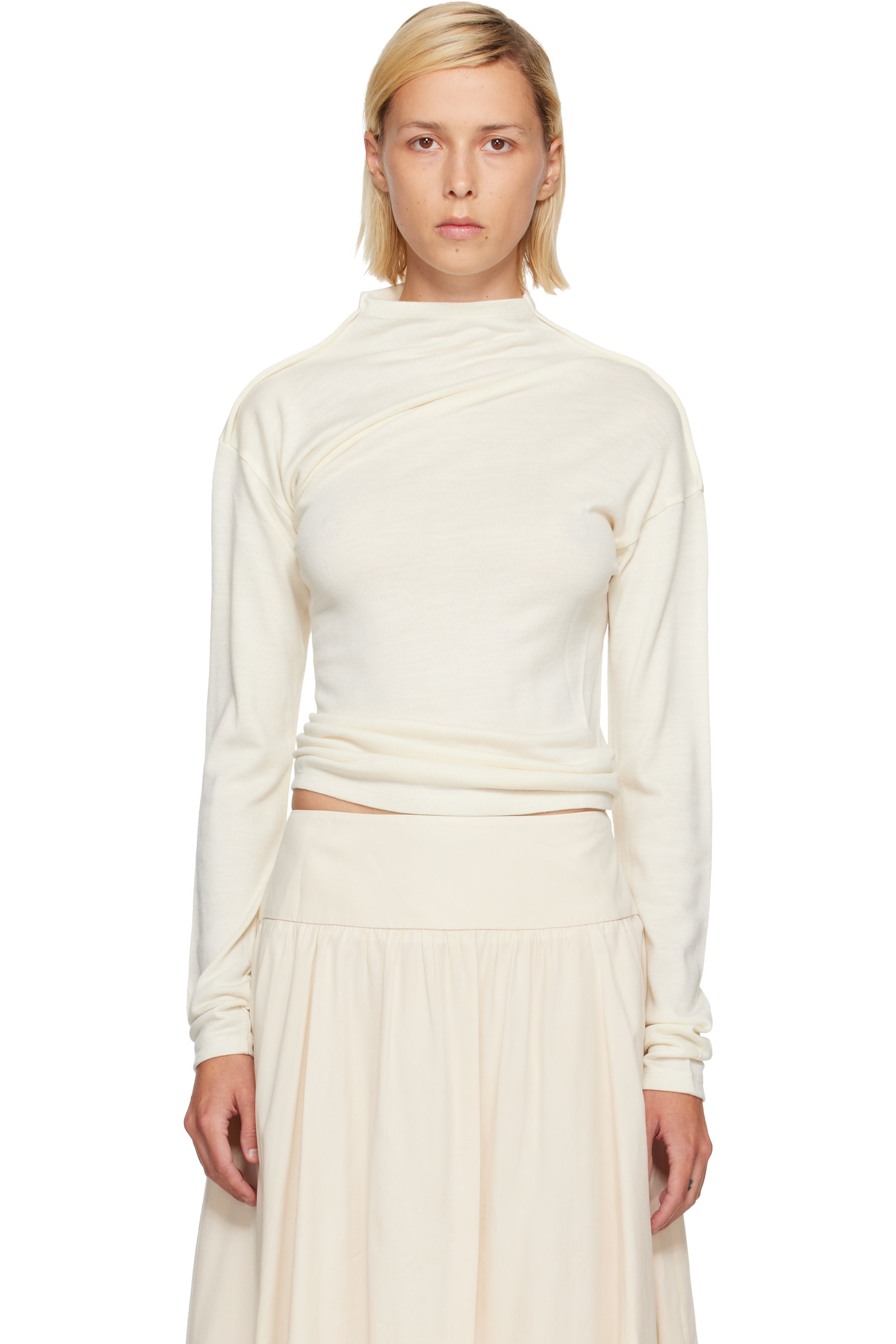 LE17SEPTEMBRE - Off-White Wool Blend Draped Knit T-shirt