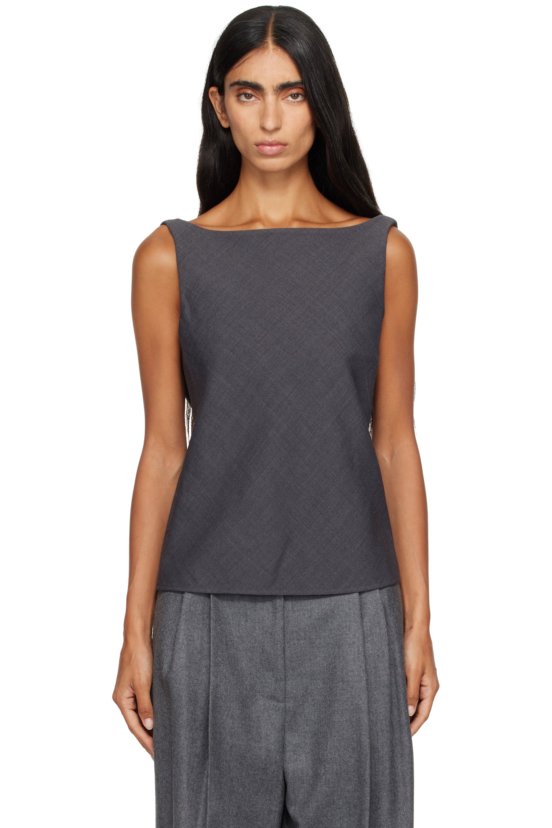 LE17SEPTEMBRE - Gray Draped Back-Scoop Sleeveless Top