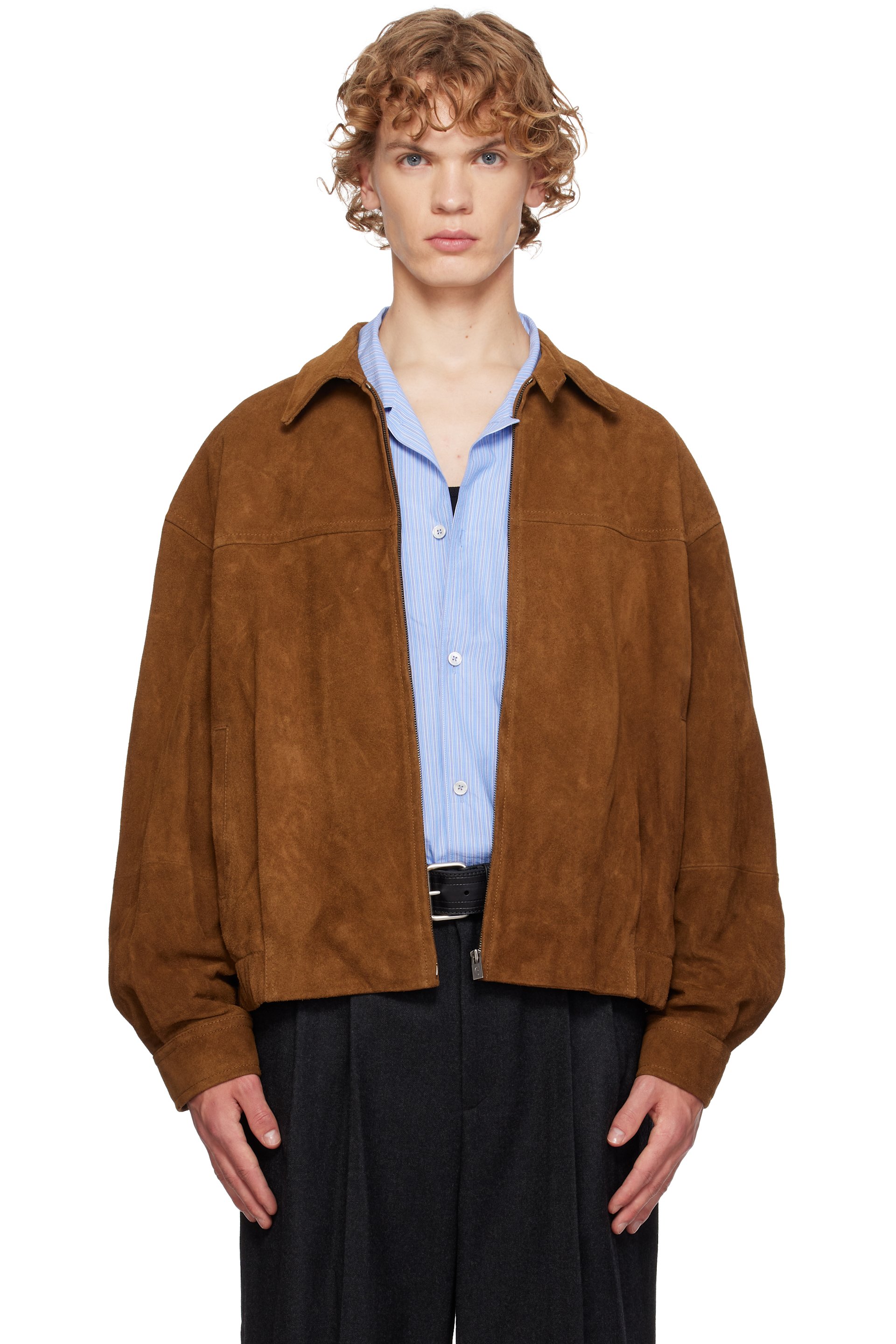 LE17SEPTEMBRE - Brown Suede Zip Blouson Leather Jacket