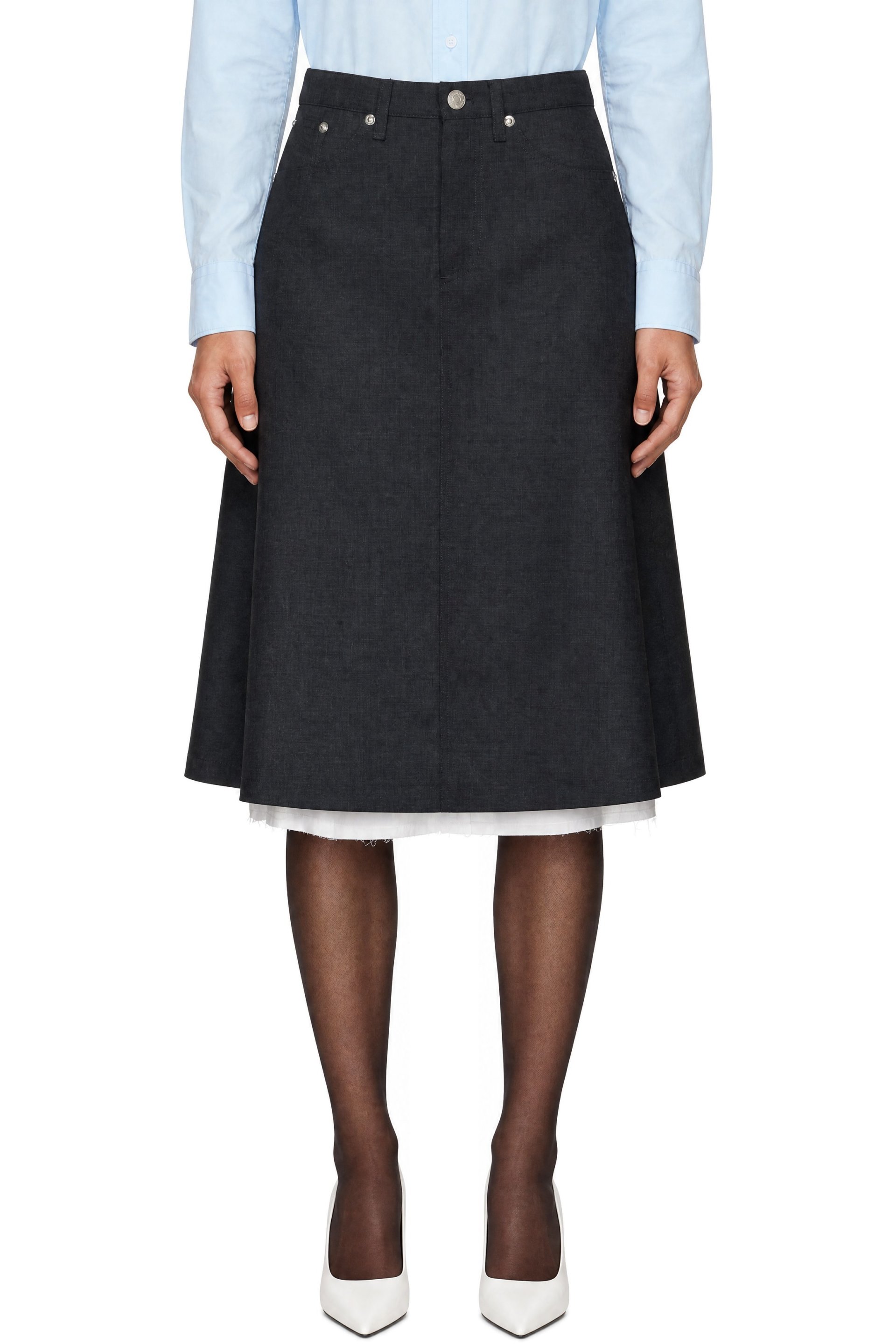 mfpen - Gray Rivet Vent Midi Skirt