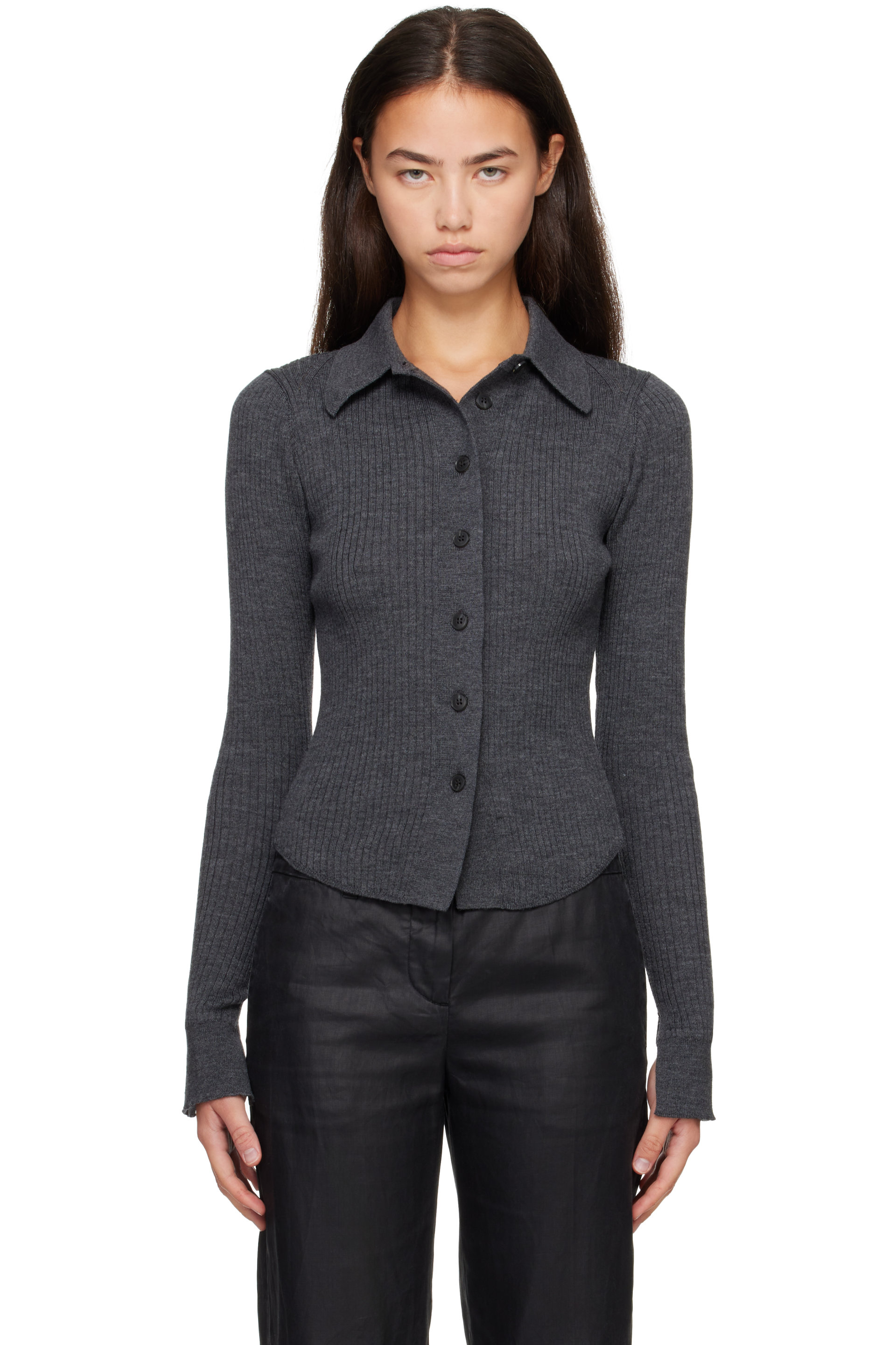mfpen - Gray Knitted Rib Cardigan
