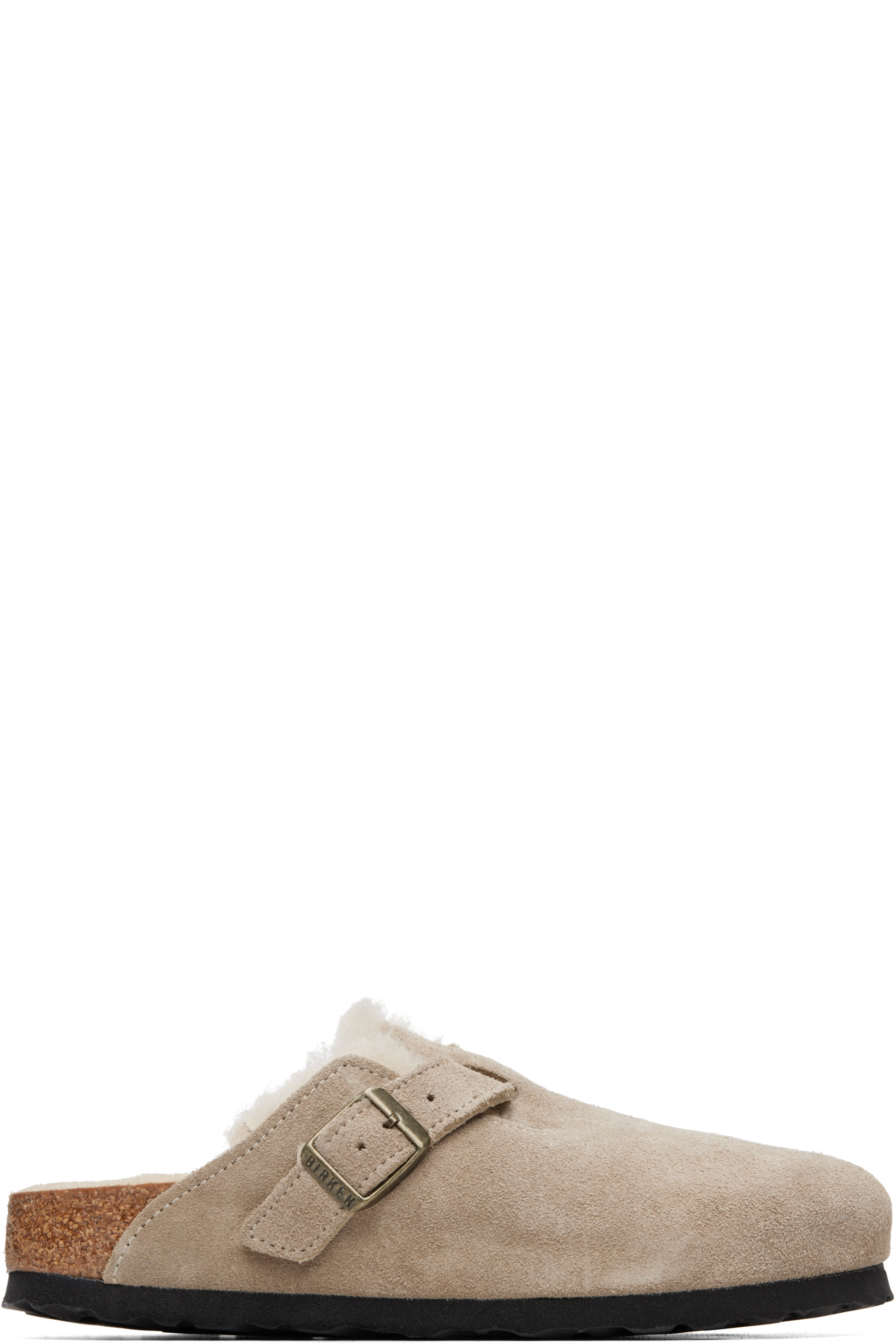 Birkenstock - Taupe Narrow Boston Shearling Loafers