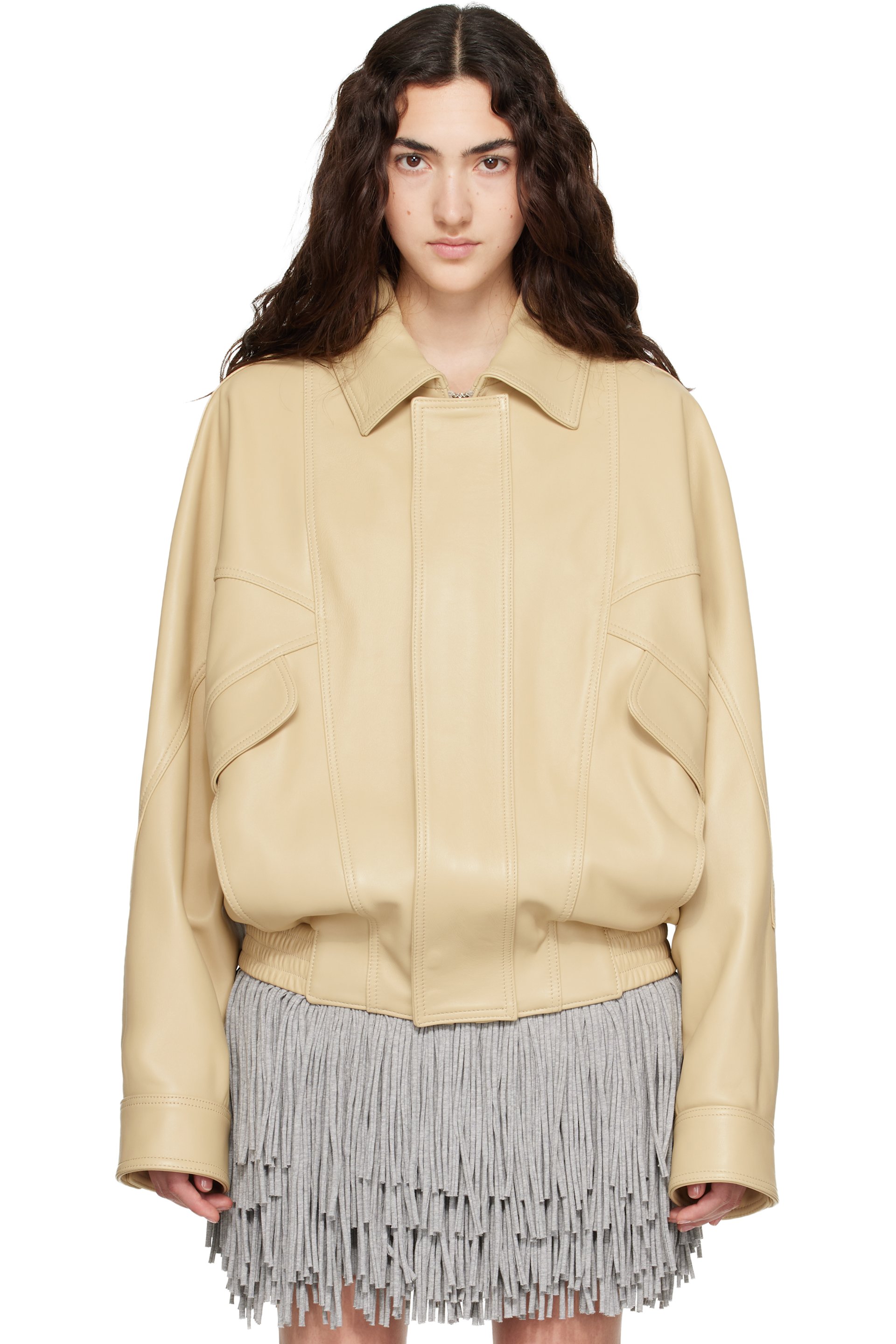ABRA - Blouson aviateur jaune en cuir