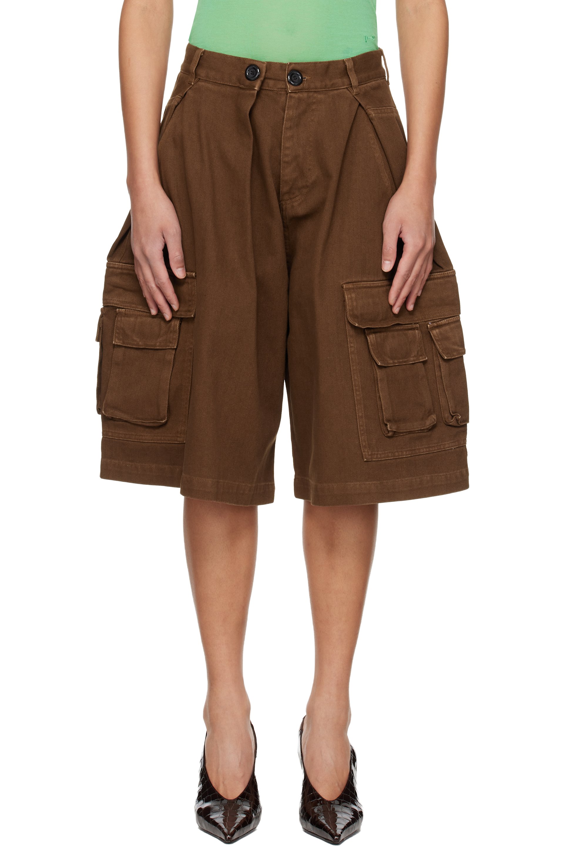 ABRA - Brown Pleated Cargo Shorts