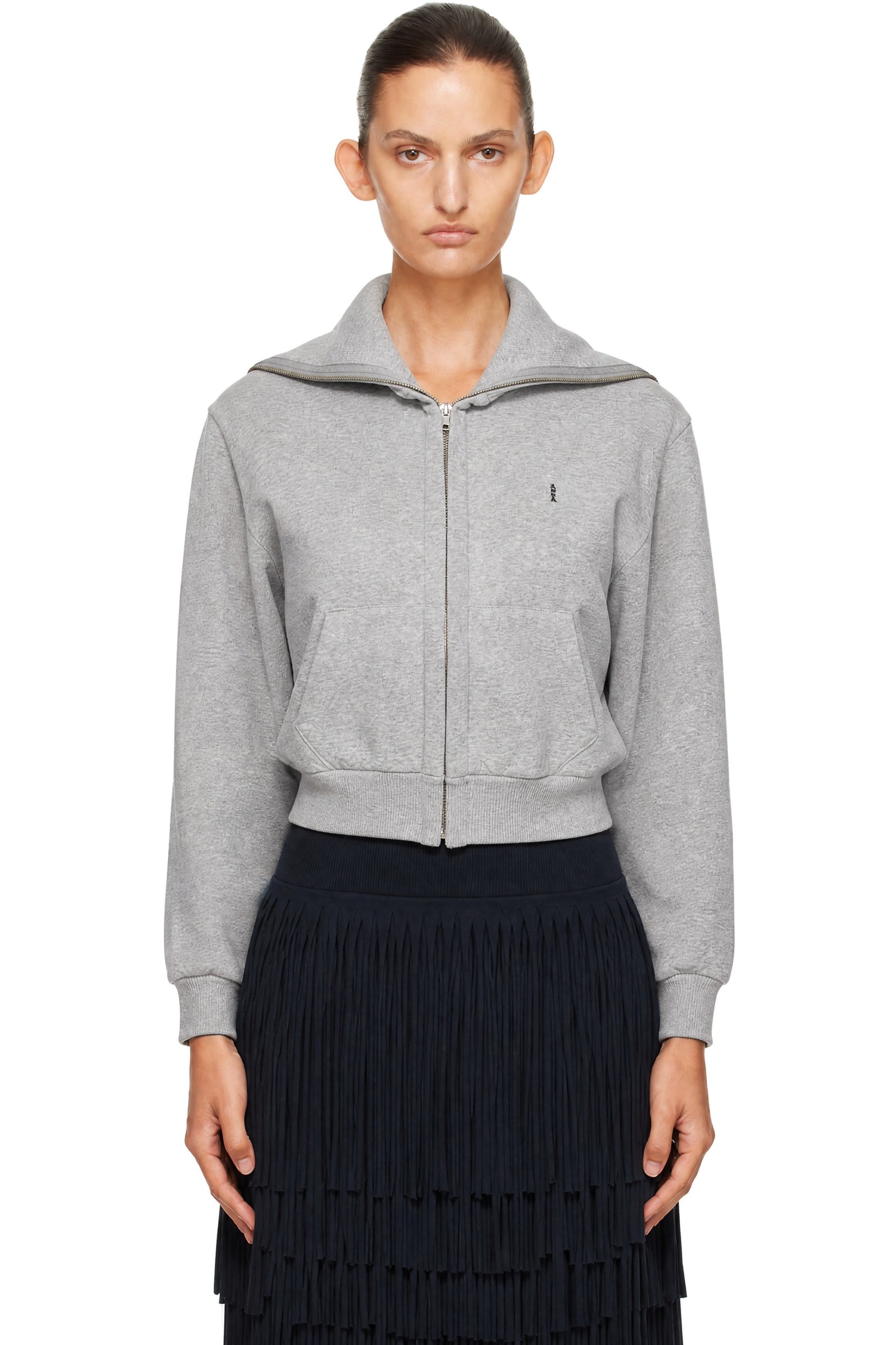 ABRA - Gray Zipped Up Neck Cardigan
