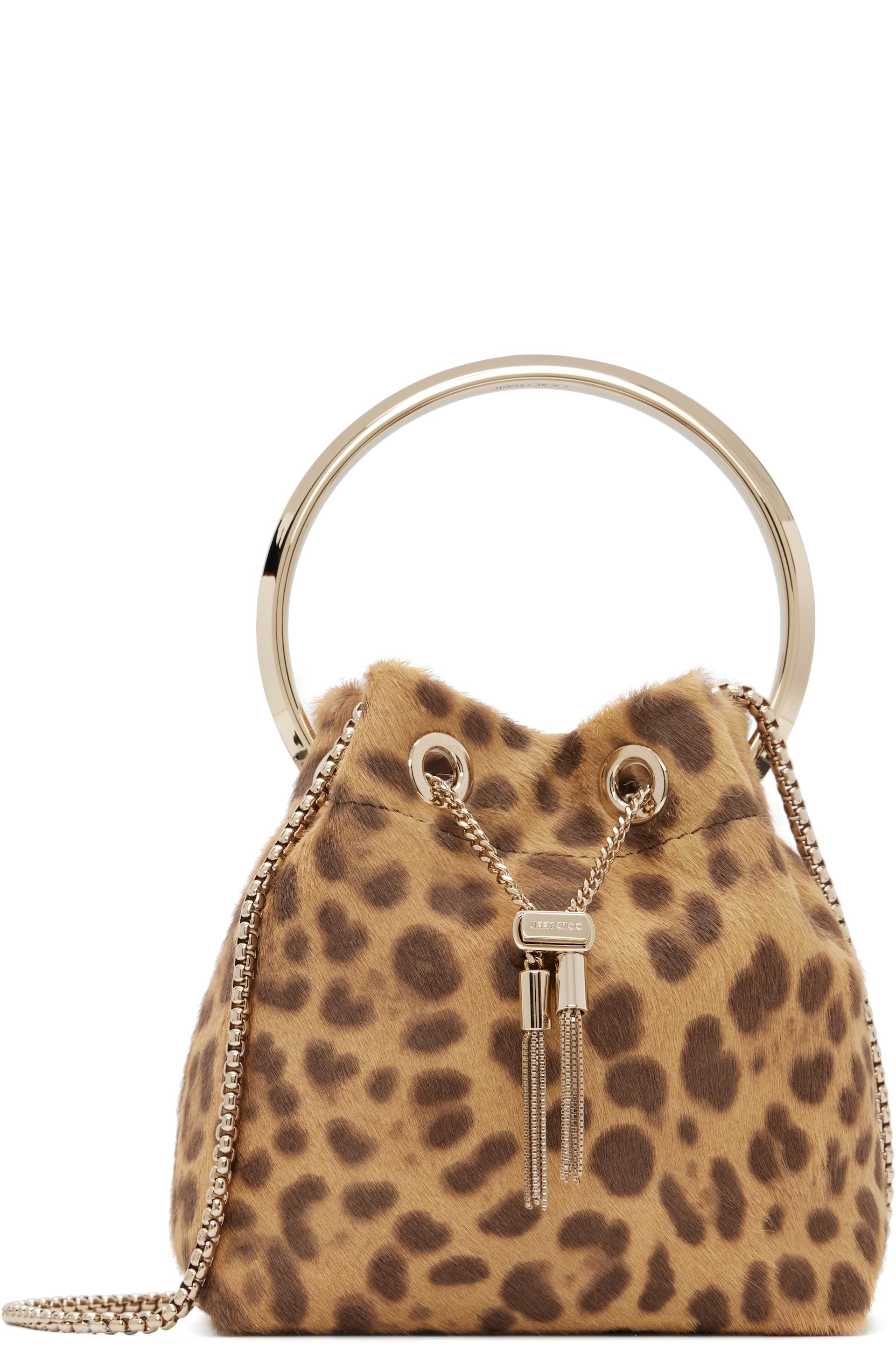 Jimmy Choo - Sac brun clair en cuir avec poils à imprimé léopard - Bon Bon