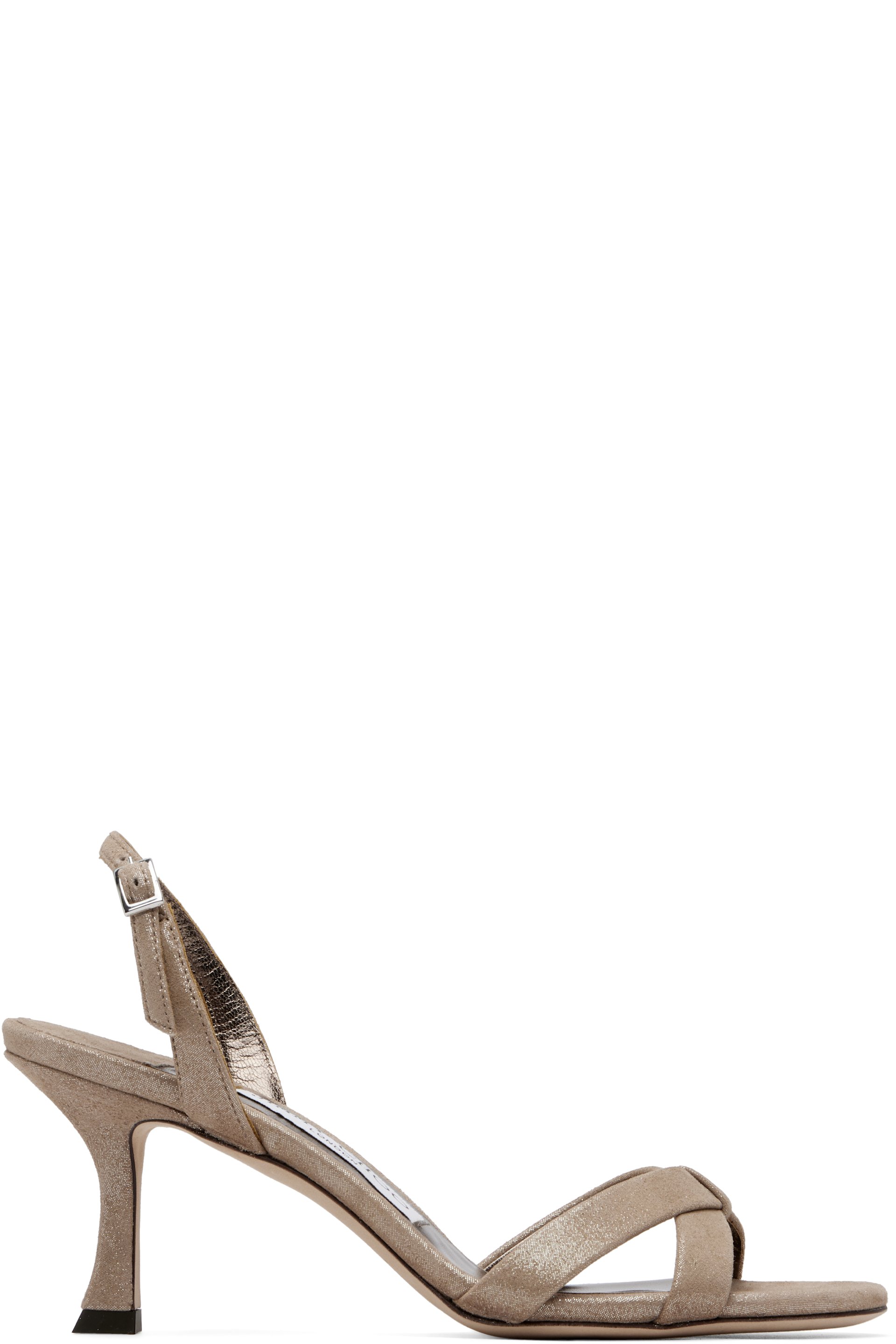 Jimmy Choo - Taupe Elsy 70 Shimmer Suede Heeled Sandals