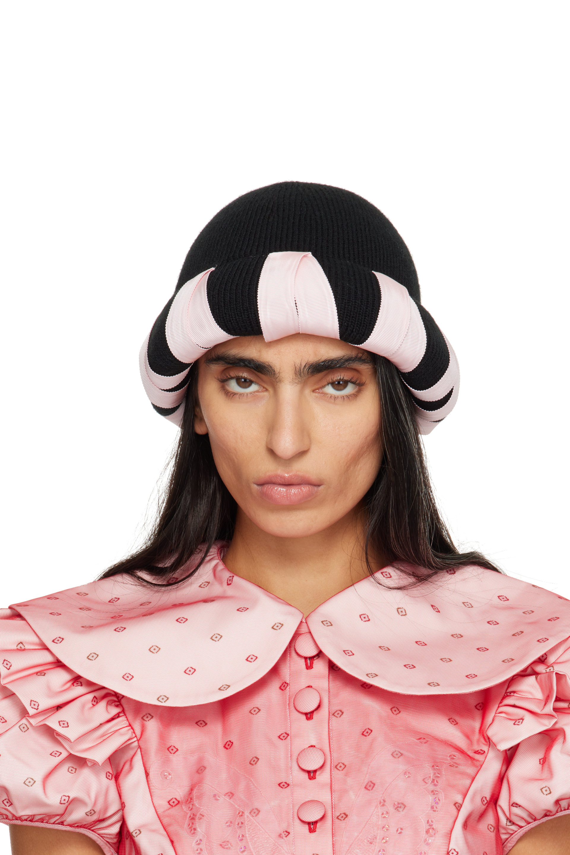 Chopova Lowena - Black & Pink Cribbage Cross Beanie