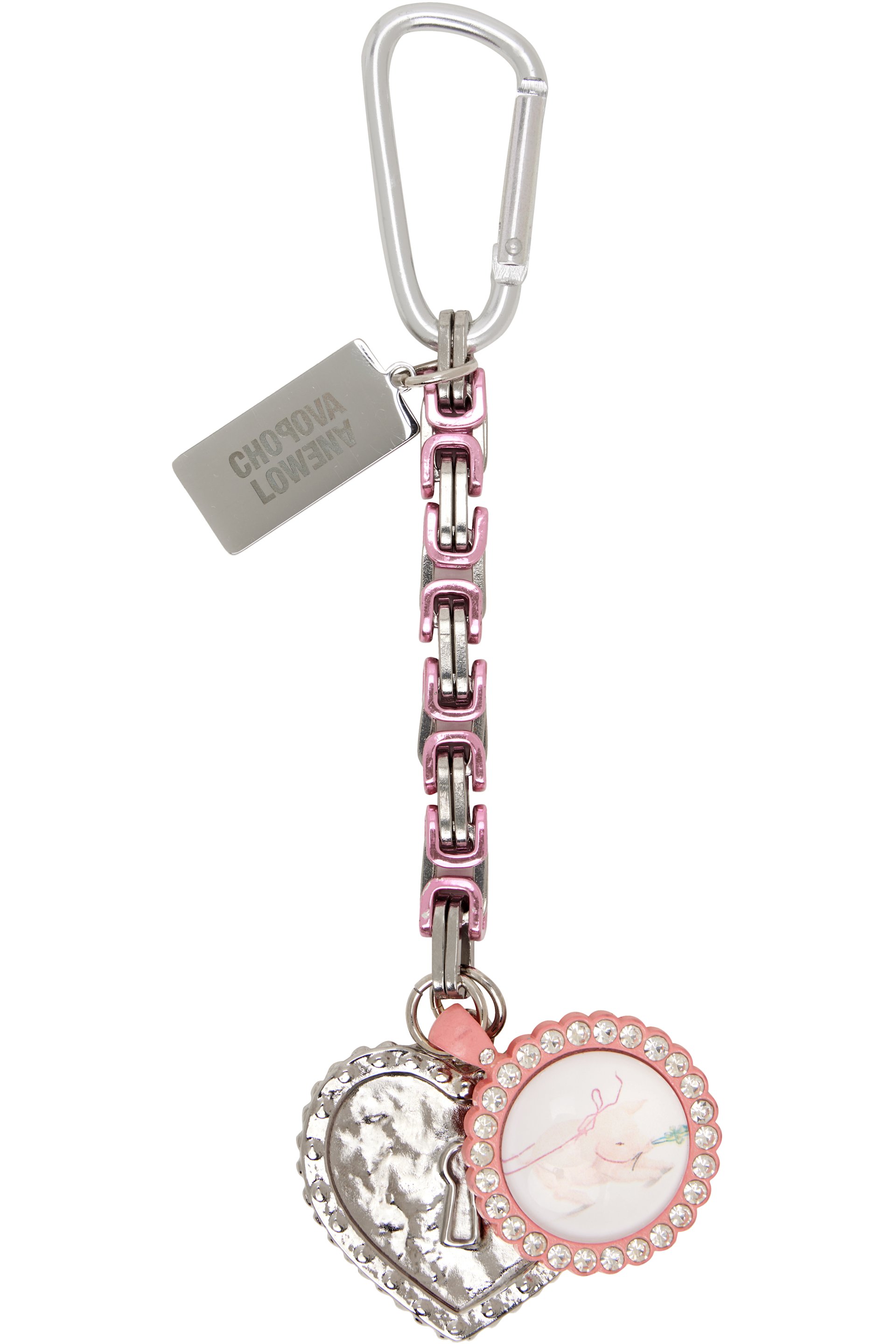 Chopova Lowena - Silver & Pink Piggy Sweatheart Keychain