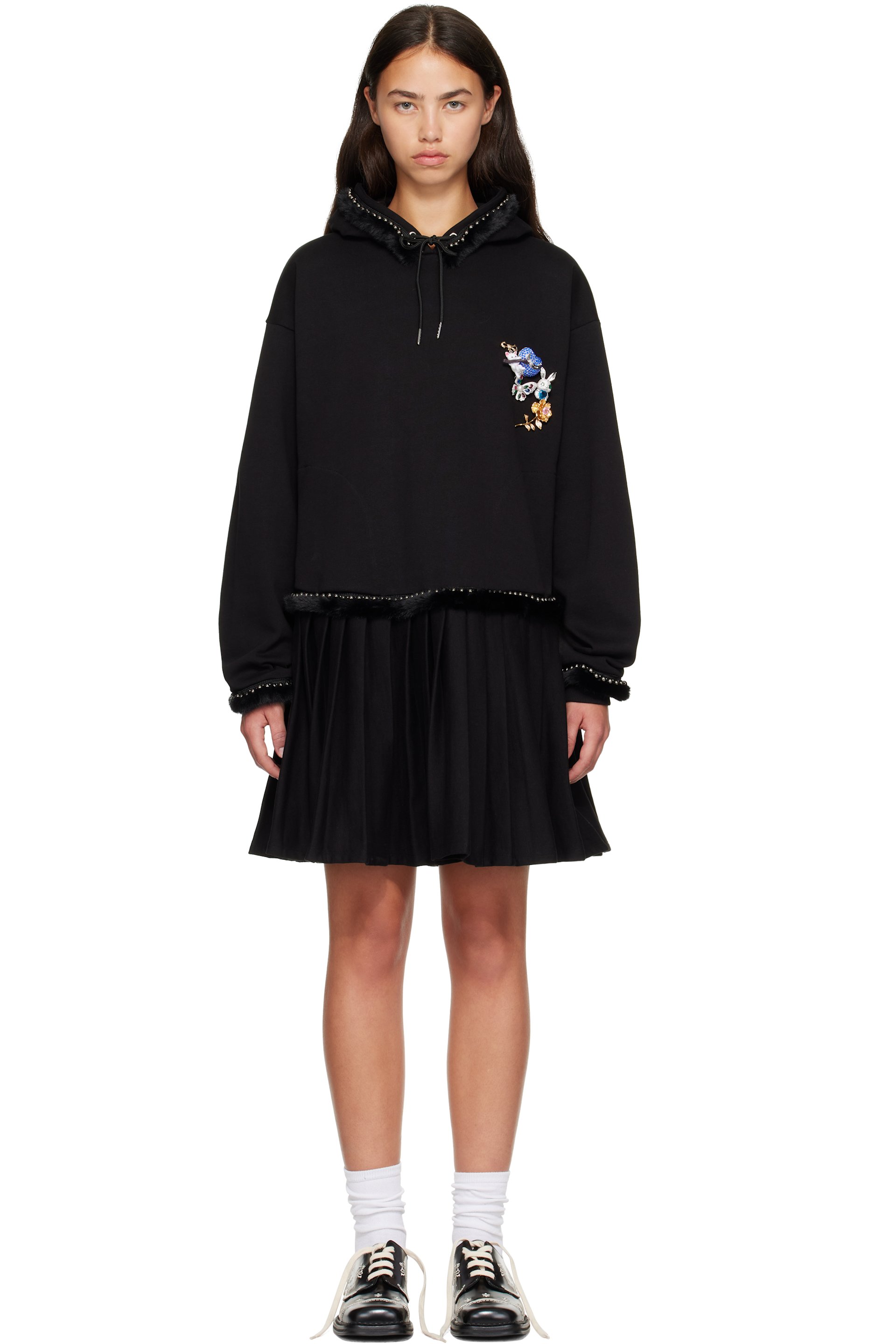 Chopova Lowena - Black Fuzzy Pearl Hoodie Minidress