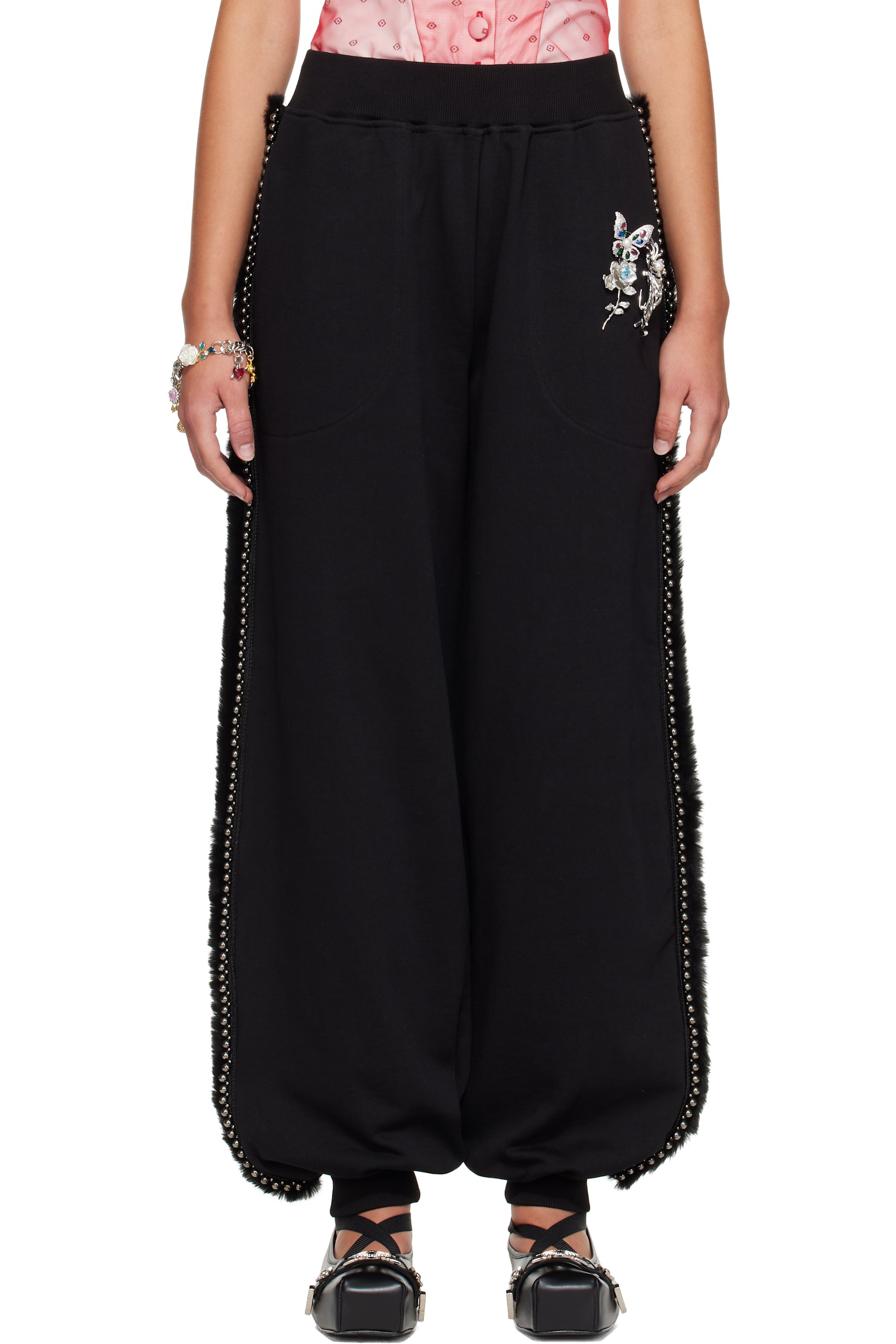 Chopova Lowena - Black Fuzzy Pearl Sweatpants