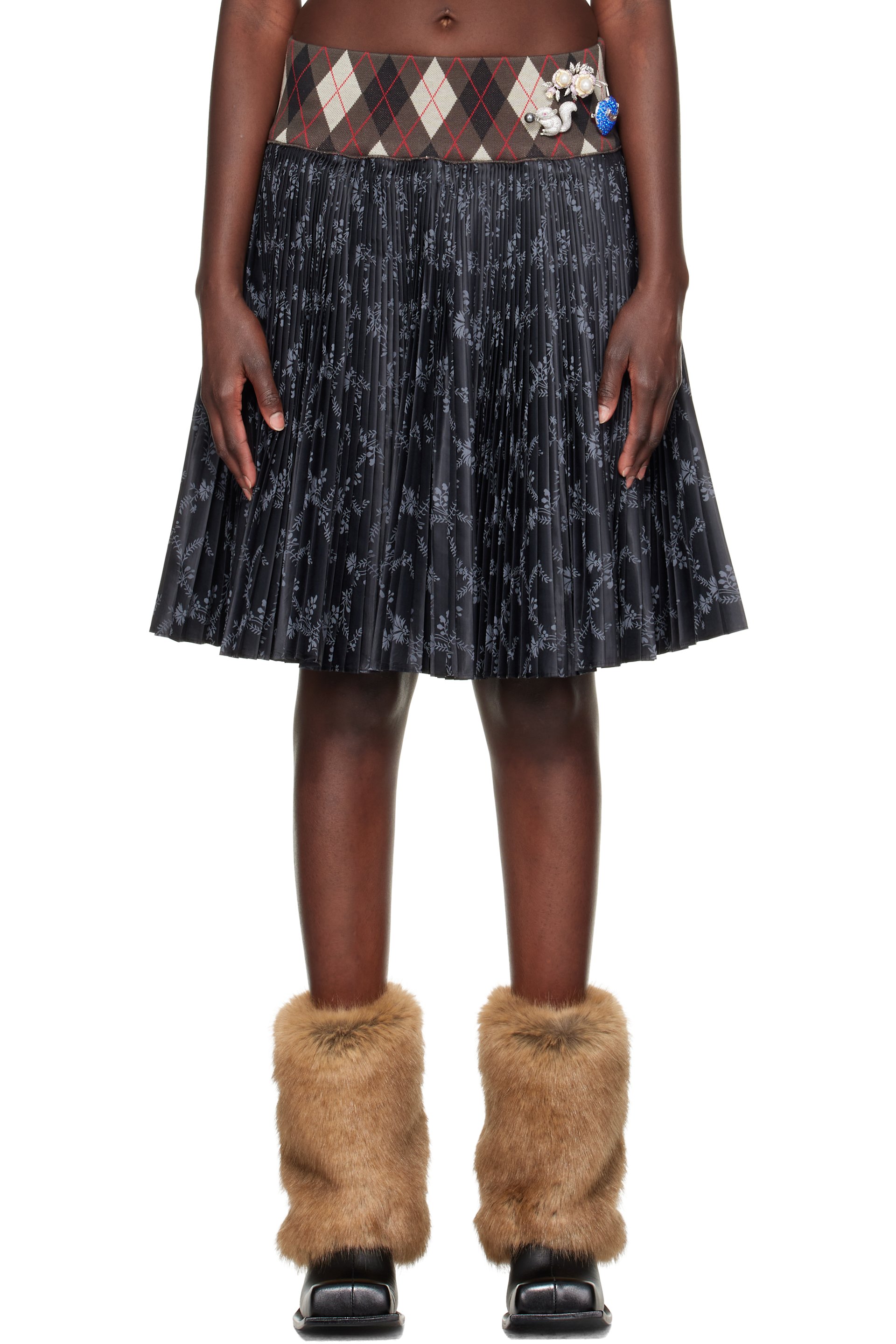 Chopova Lowena - Black Crescent Pleated Knee Miniskirt