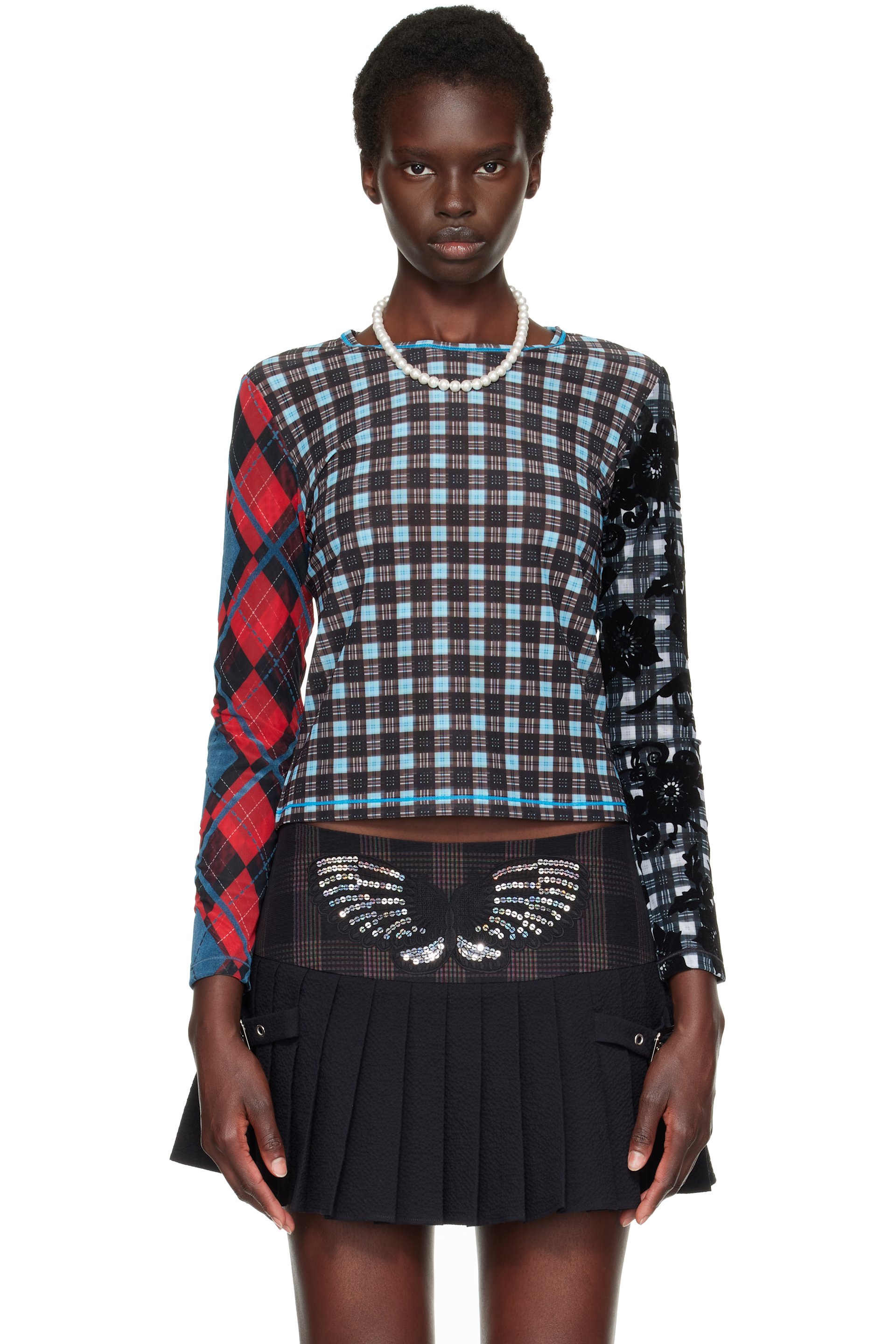 Chopova Lowena - Blue Par Flocked Mesh T-shirt