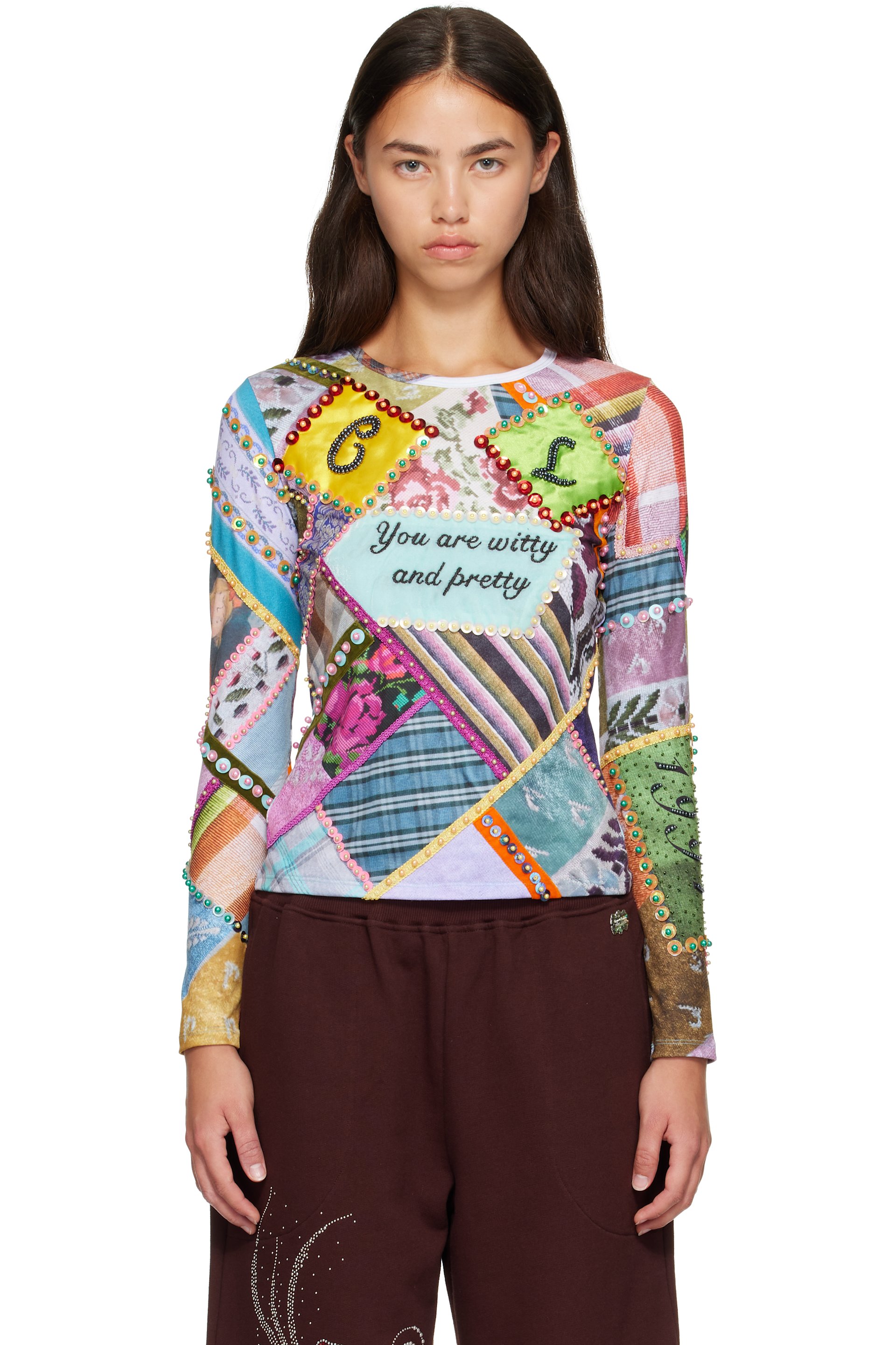 Chopova Lowena - Multicolor 'Witty' Beaded Jersey Top