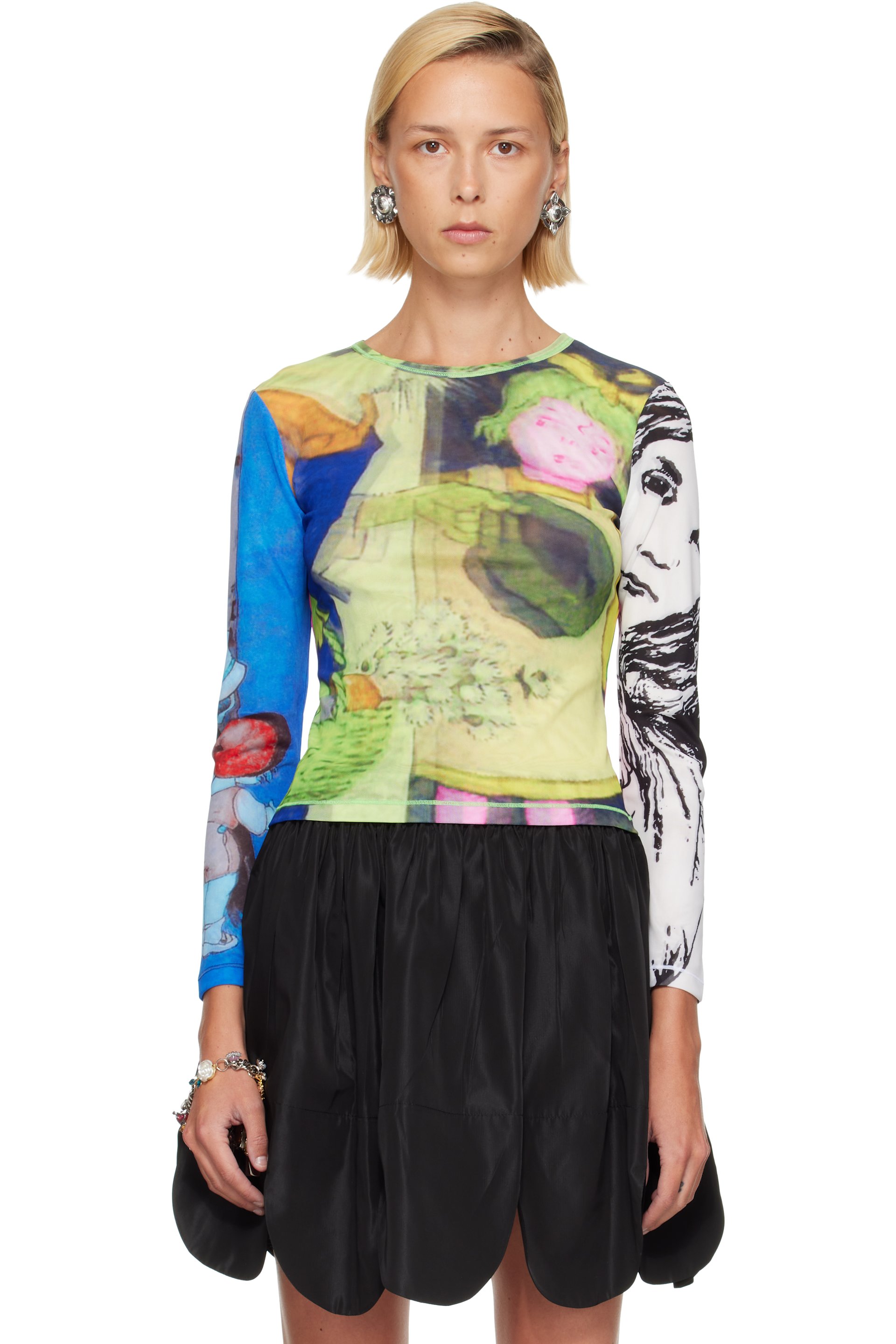 Chopova Lowena - Multicolor 'Who's There?' Fitted Mesh T-shirt