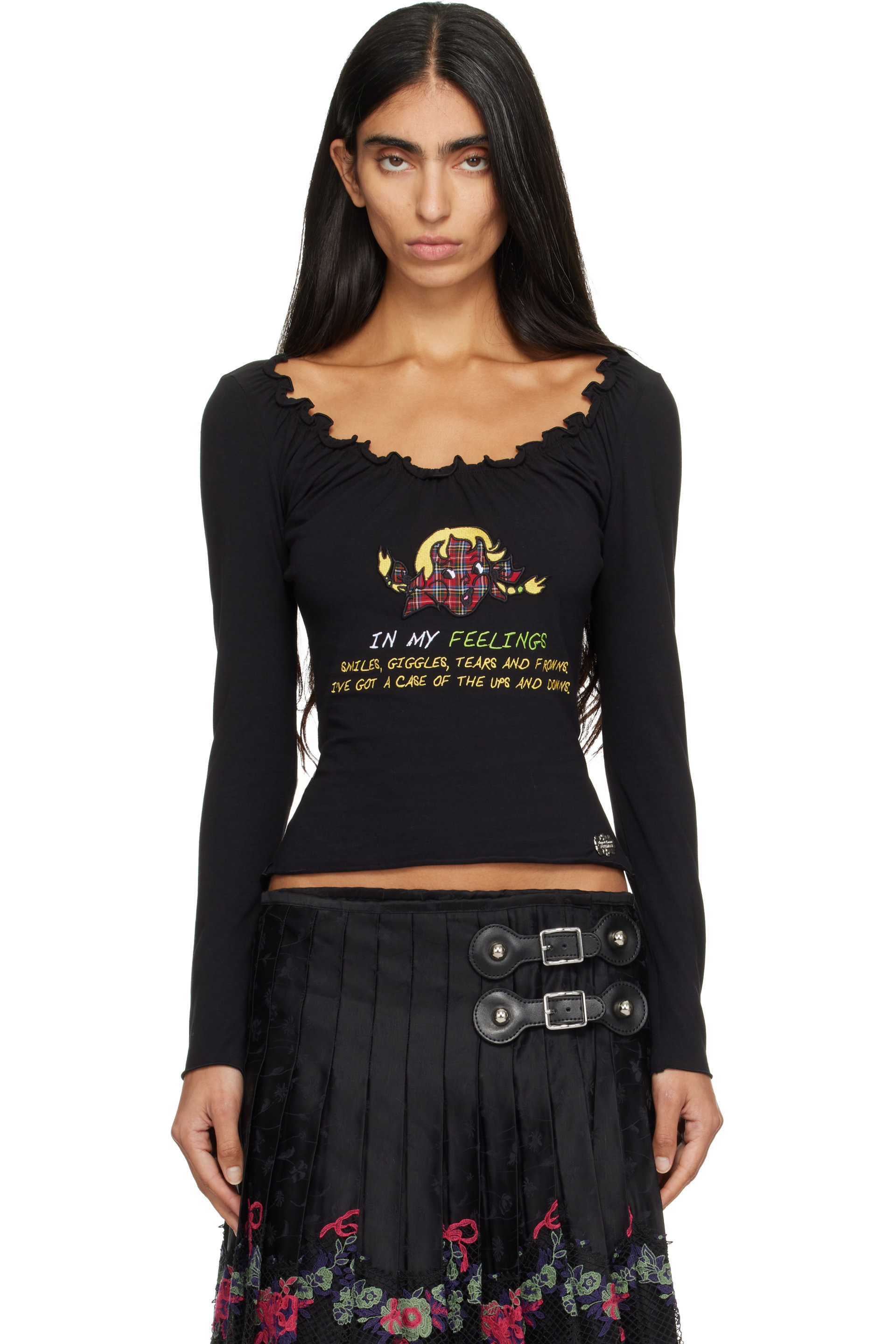 Chopova Lowena - Black 'FEELINGS' Happy Long Sleeve T-shirt