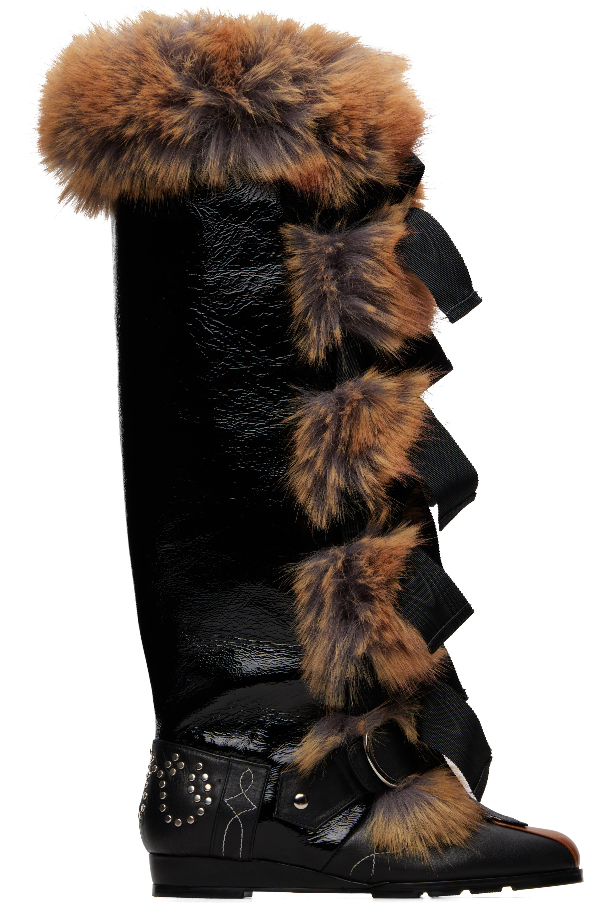 Chopova Lowena - Black Faux-Fur Trim Tall Boots