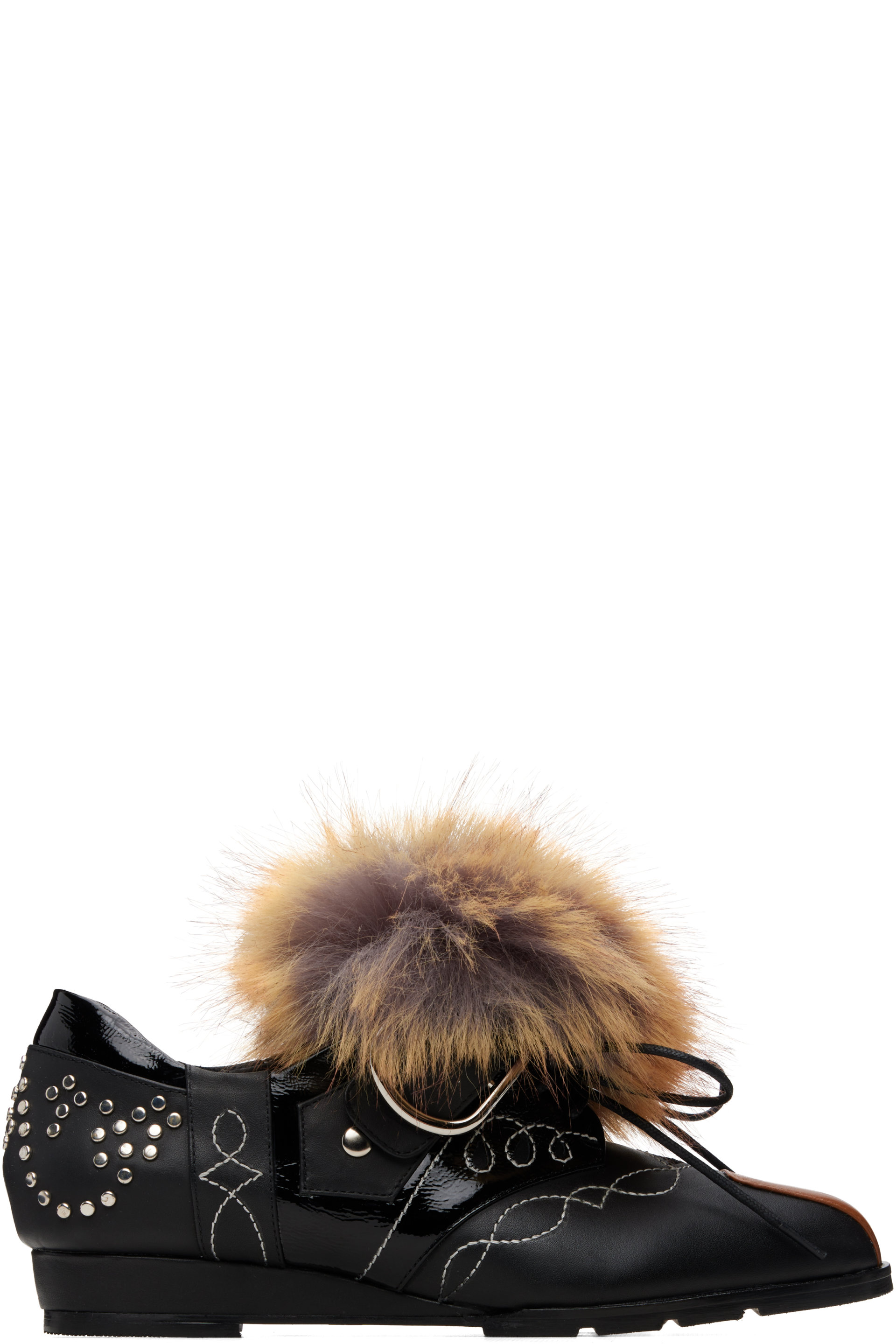 Chopova Lowena - Black Faux-Fur Trim Derbys