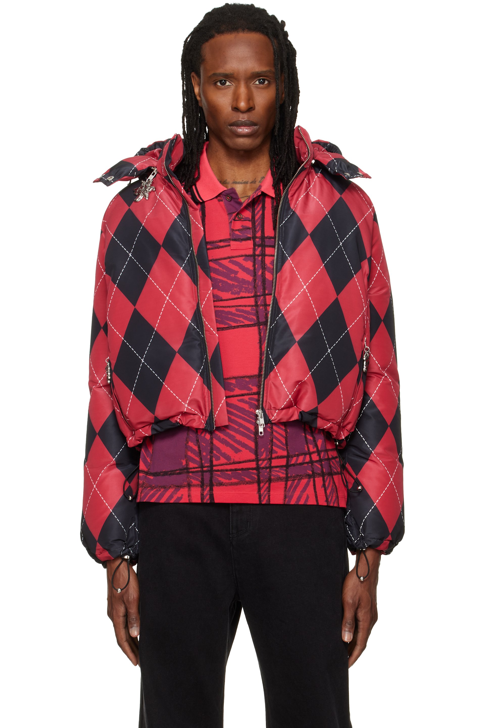 Chopova Lowena - Red Argyle Puffer Jacket