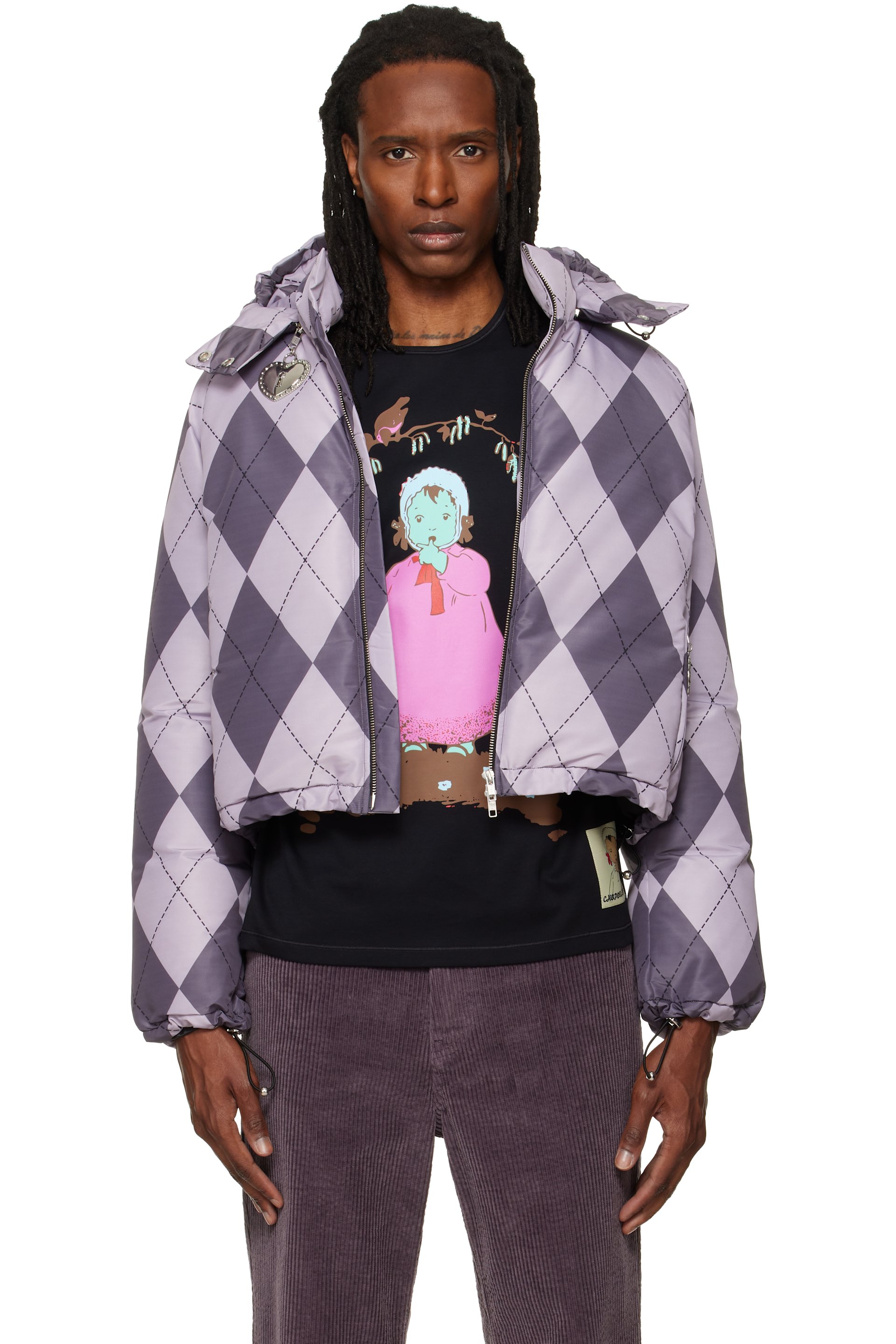 Chopova Lowena - Purple Argyle Puffer Jacket