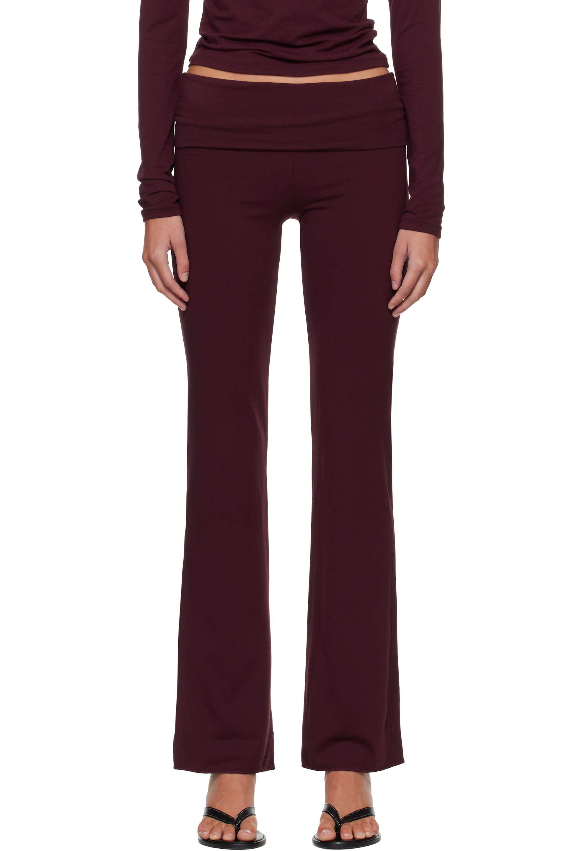 SKIMS - Burgundy Cotton Jersey Foldover Lounge Pants