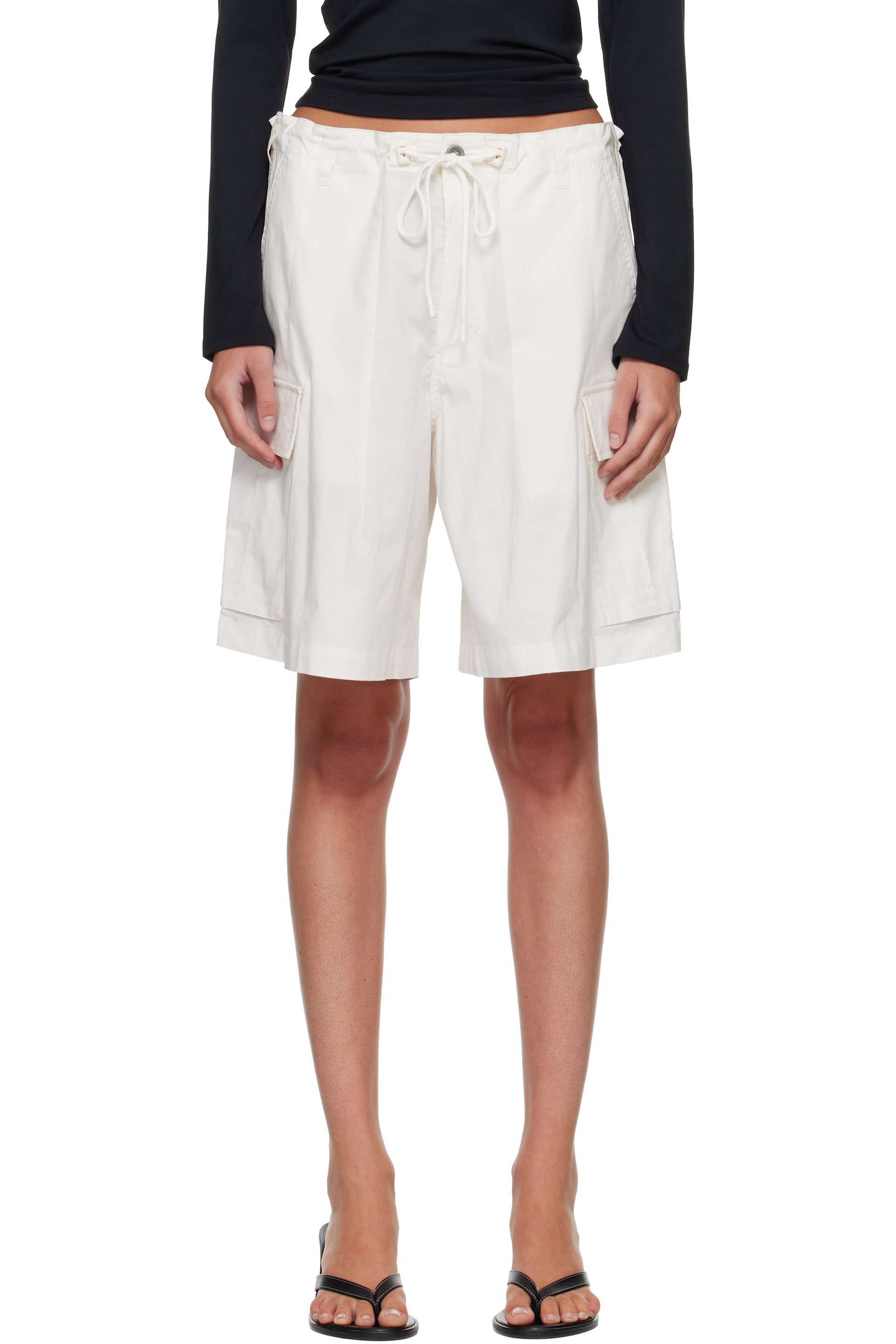 SKIMS - White Woven Cotton Oversized Cargo Shorts