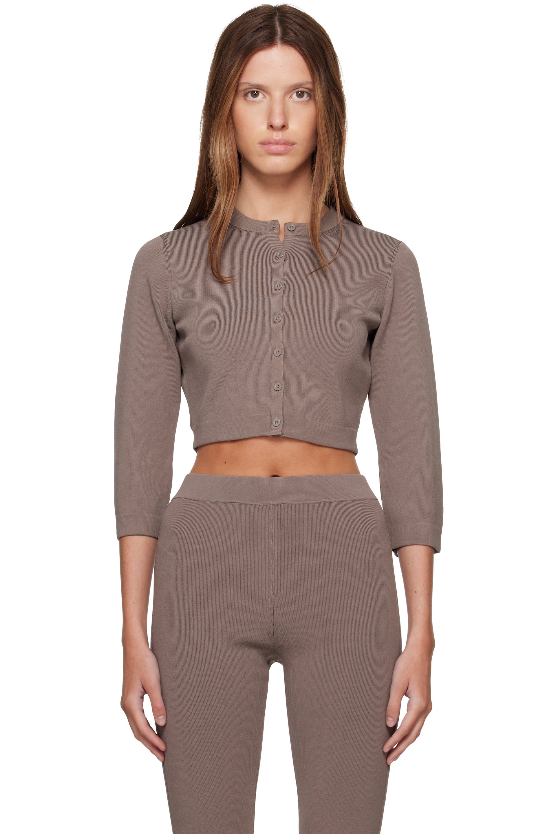 SKIMS - Taupe Refined Knit Cropped Cardigan