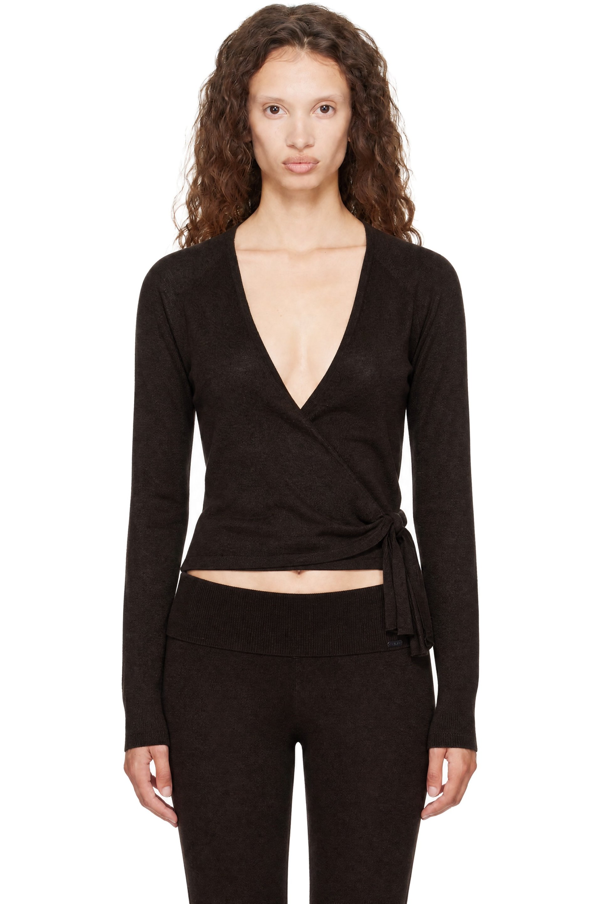 SKIMS - Brown Essential Knit Wrap Sweater