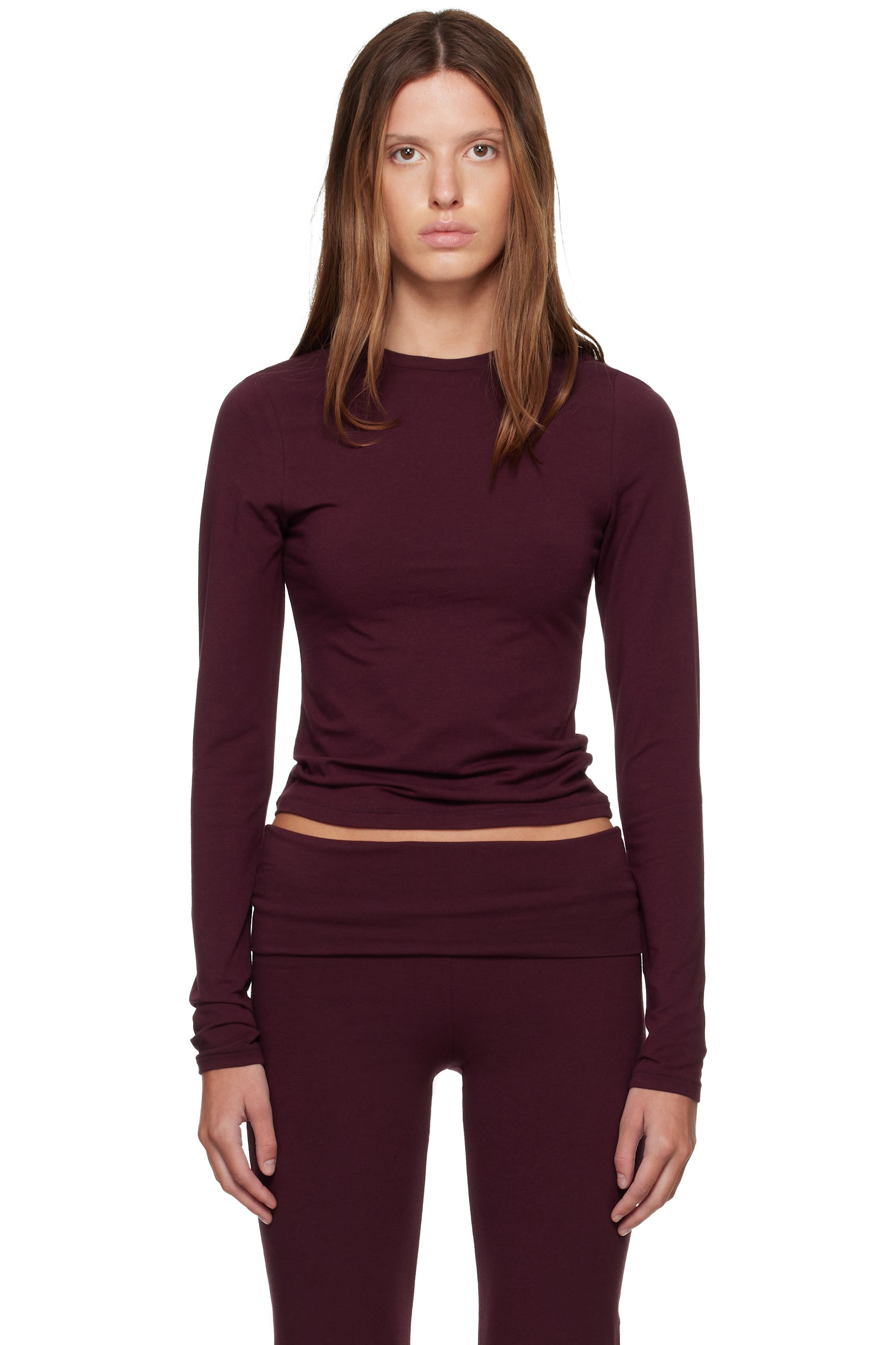 SKIMS - T-shirt à manches longues bourgogne - Cotton Jersey