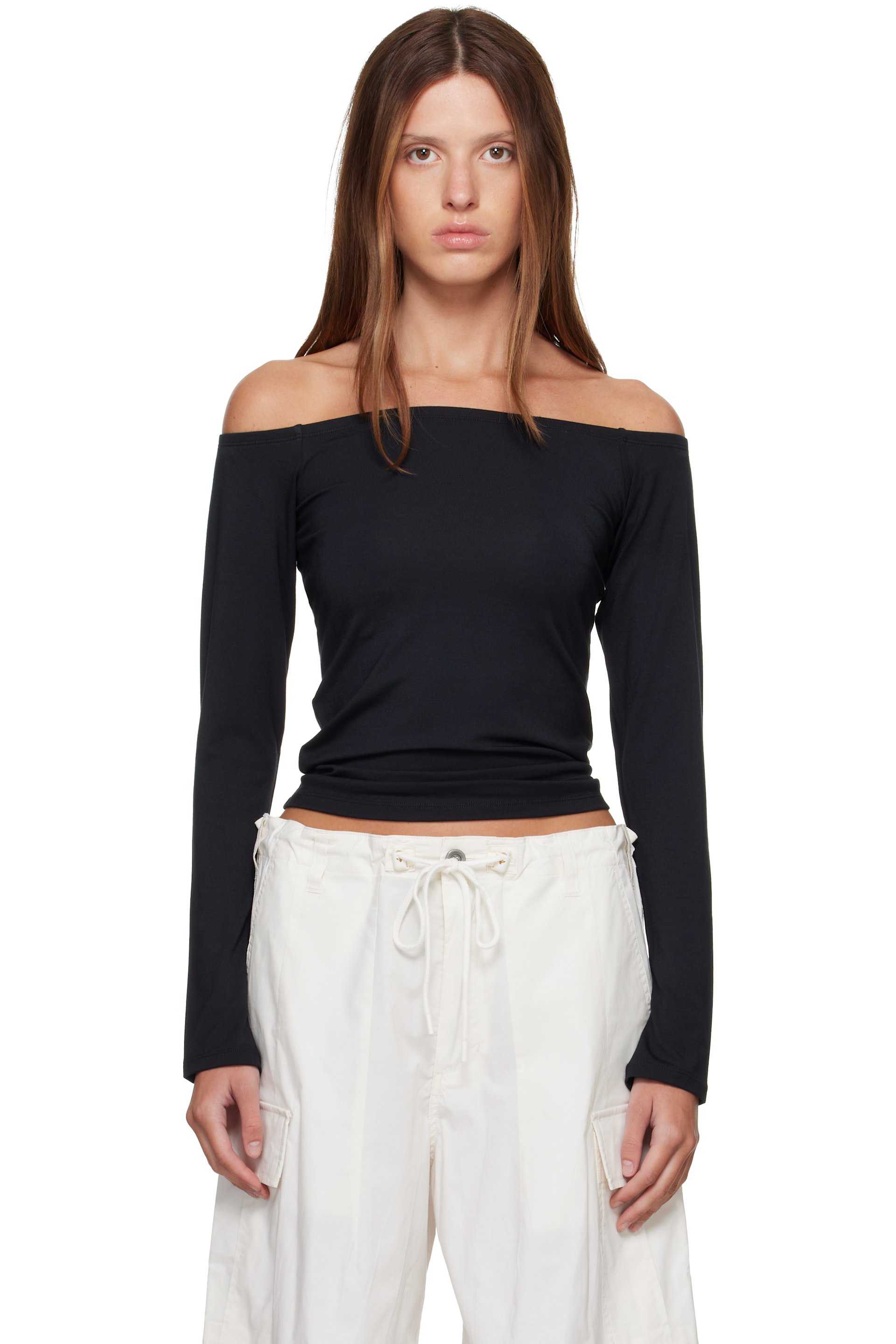 SKIMS - Black Smooth Layers Off The Shoulder Top
