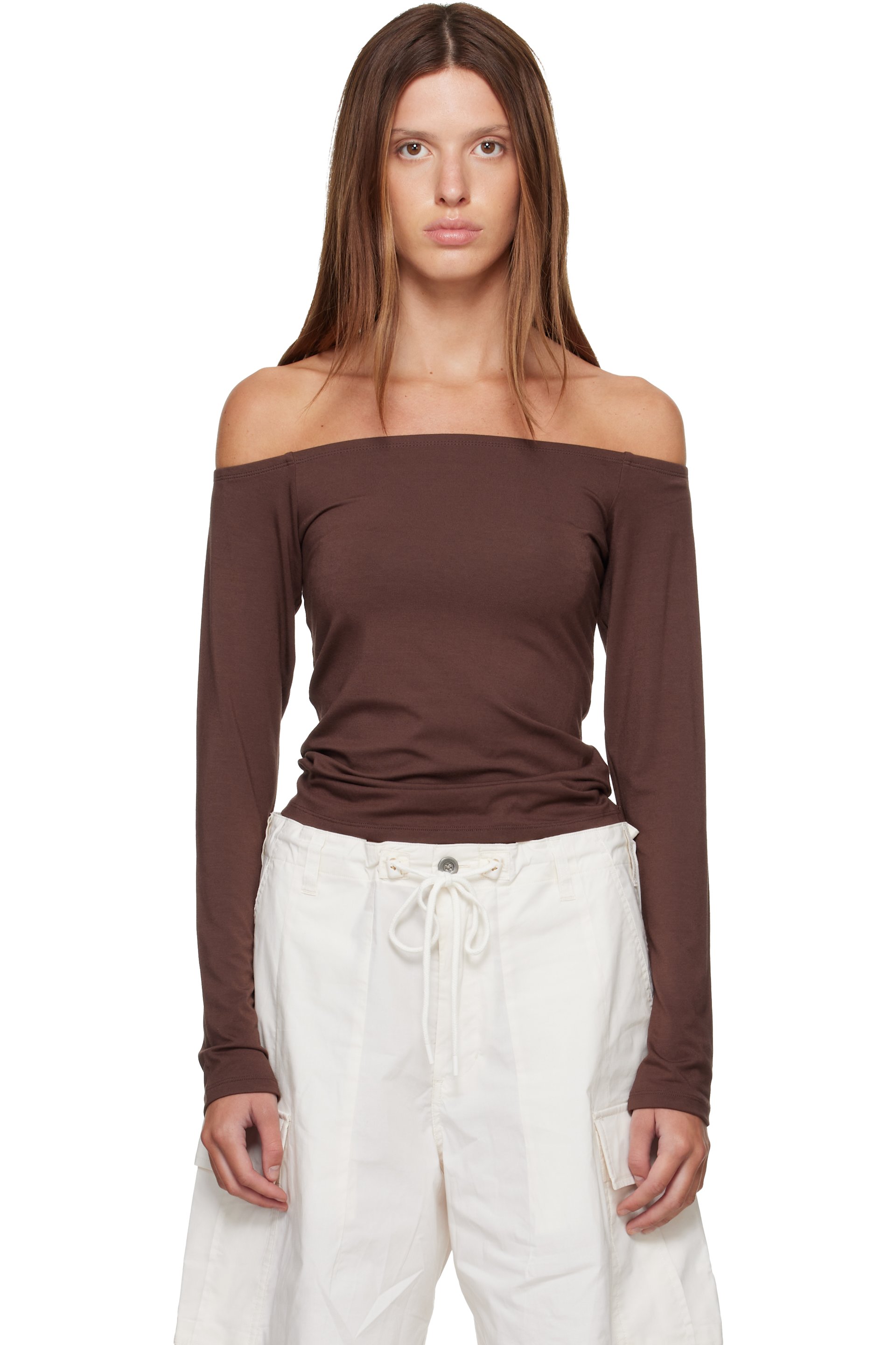 SKIMS - Brown Smooth Layers Off The Shoulder Top