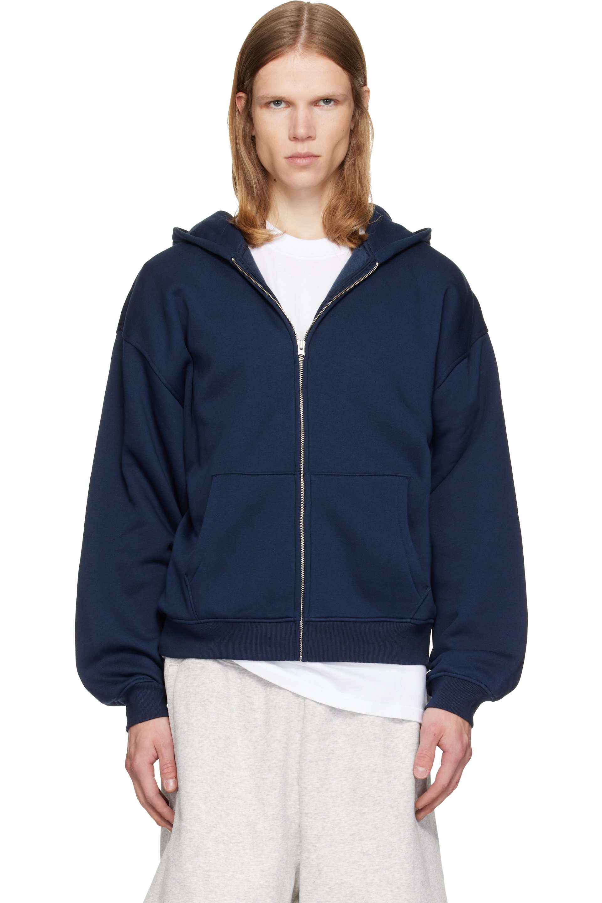 SKIMS - Navy Fleece Lounge Relaxed Zip Up Hoodie