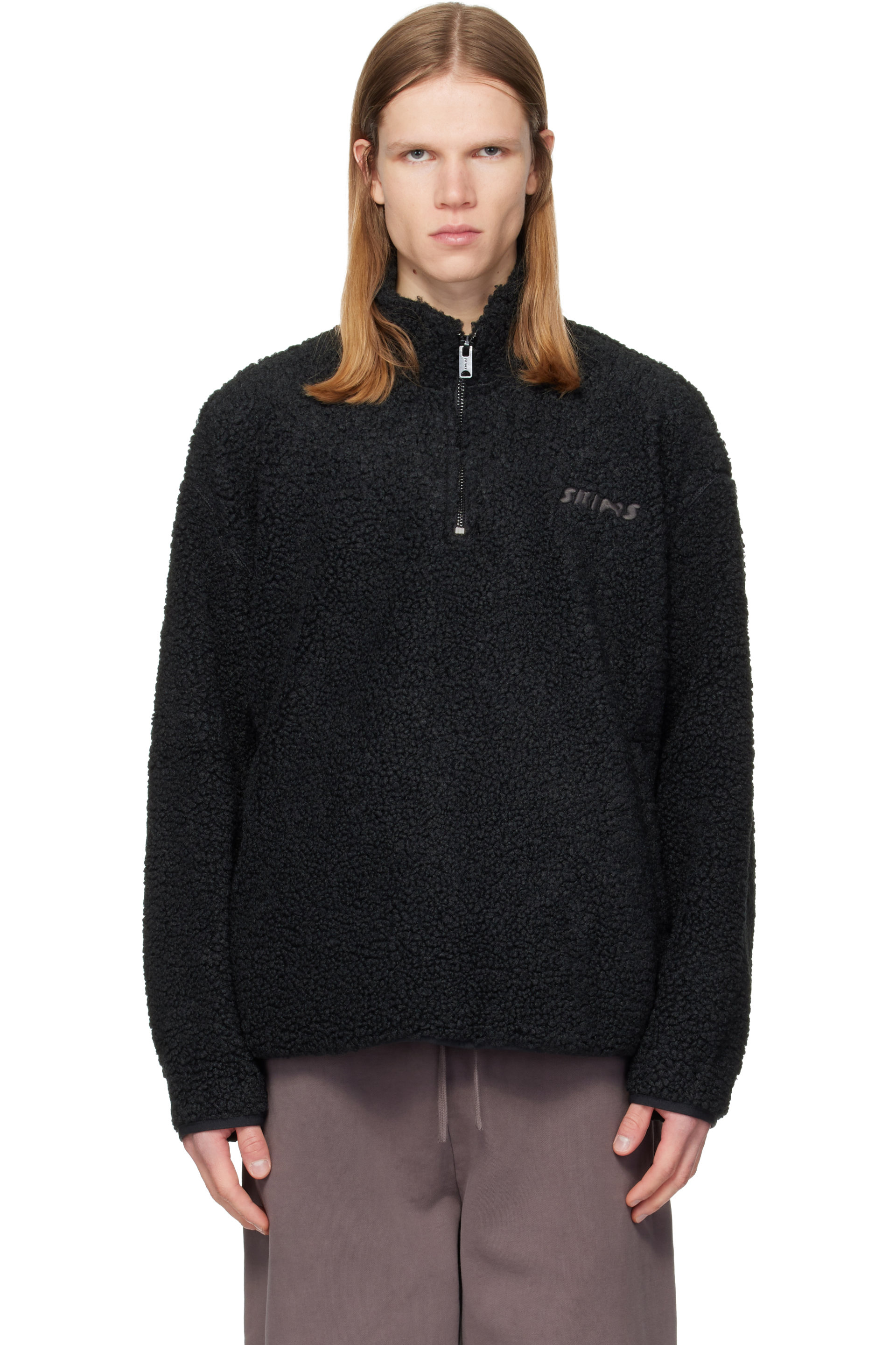 SKIMS - Black Sherpa Quarter Zip Sweater