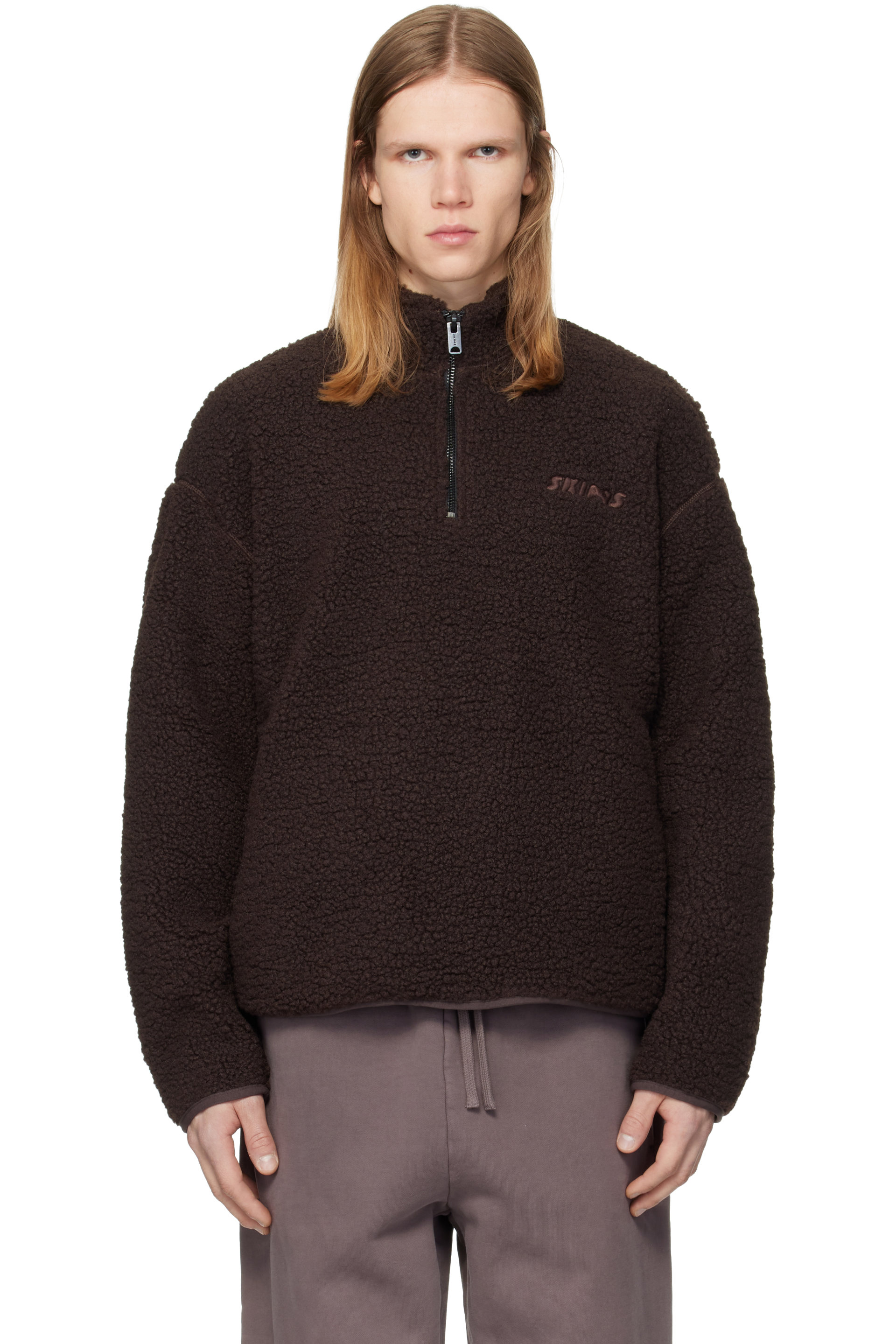 SKIMS - Brown Sherpa Quarter Zip Sweater