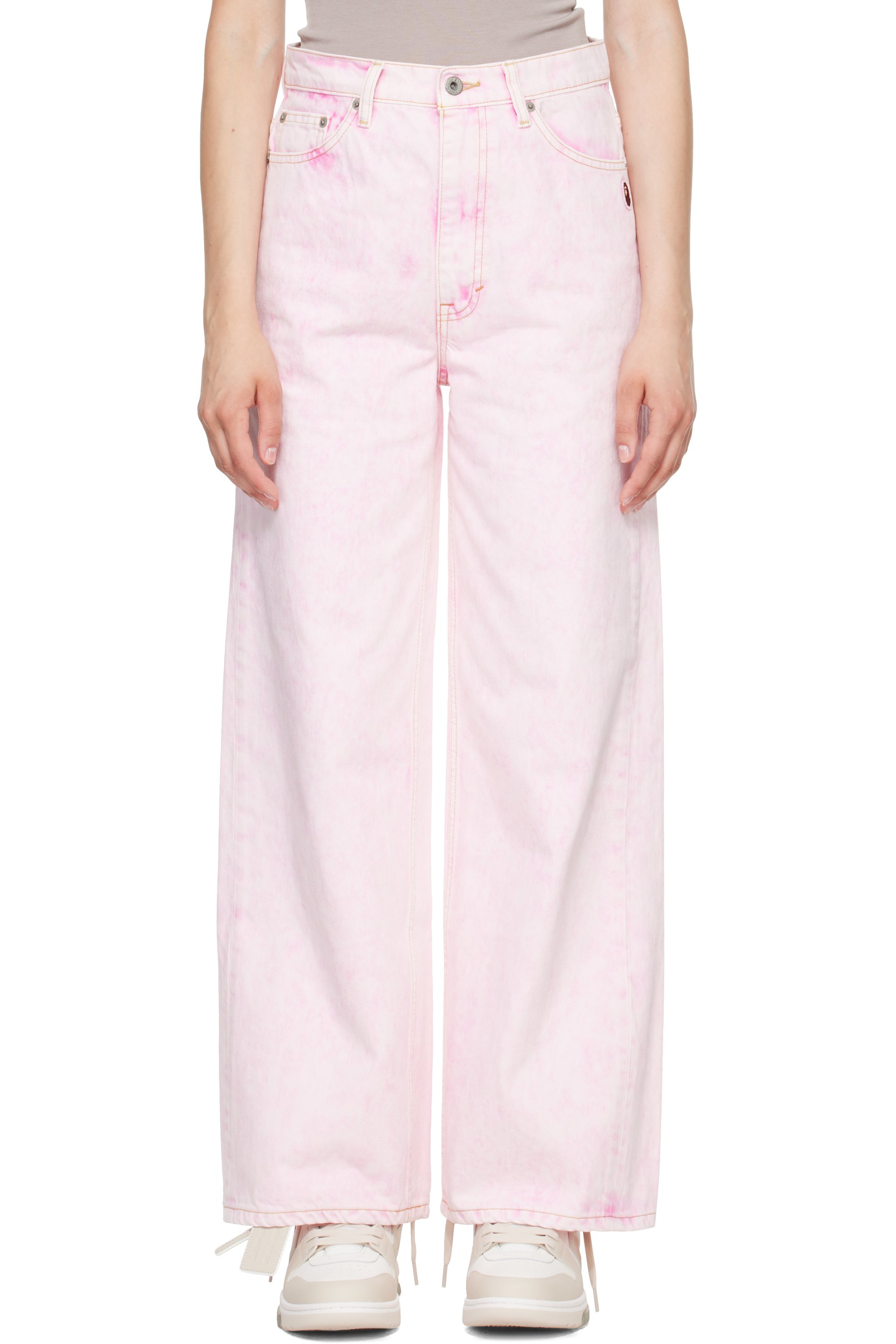 BAPE - Pink Crystal Stone BAPE Sta Logo Baggy Jeans