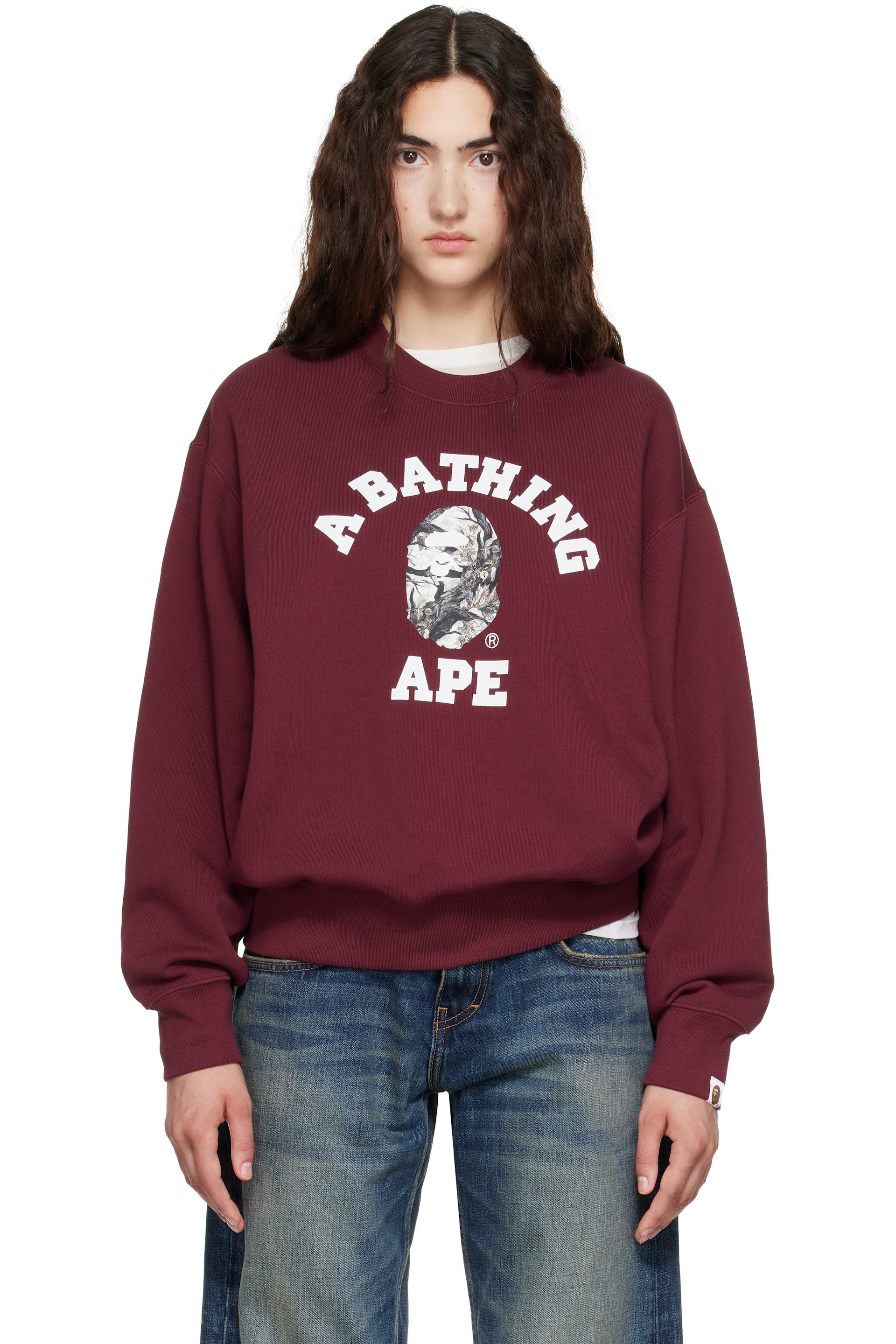 BAPE - Red Tree Edge Camo College Relaxed Fit Crewneck Sweatshirt
