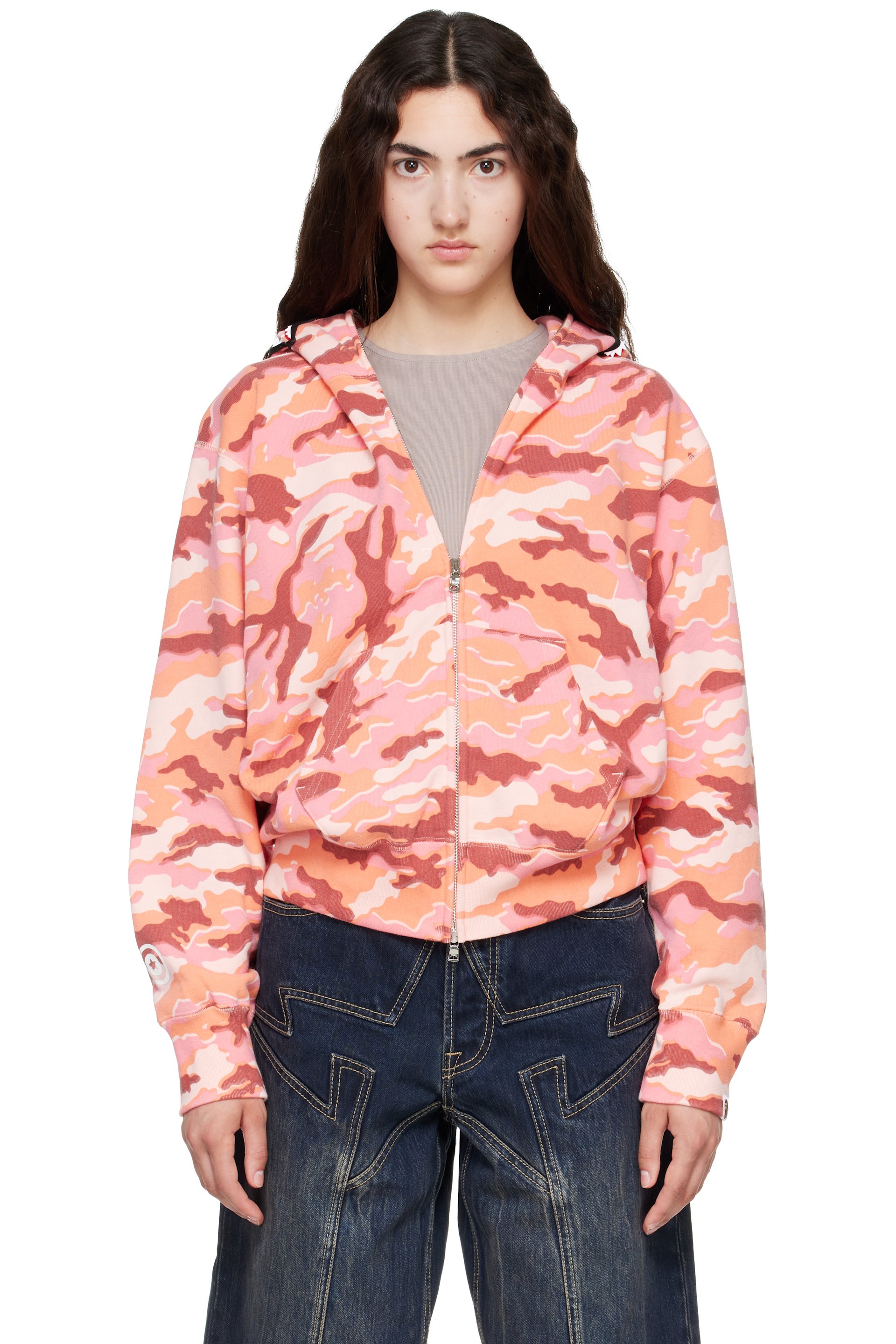 BAPE - Pink Glitch Woodland Camo Shark Full Zip Hoodie