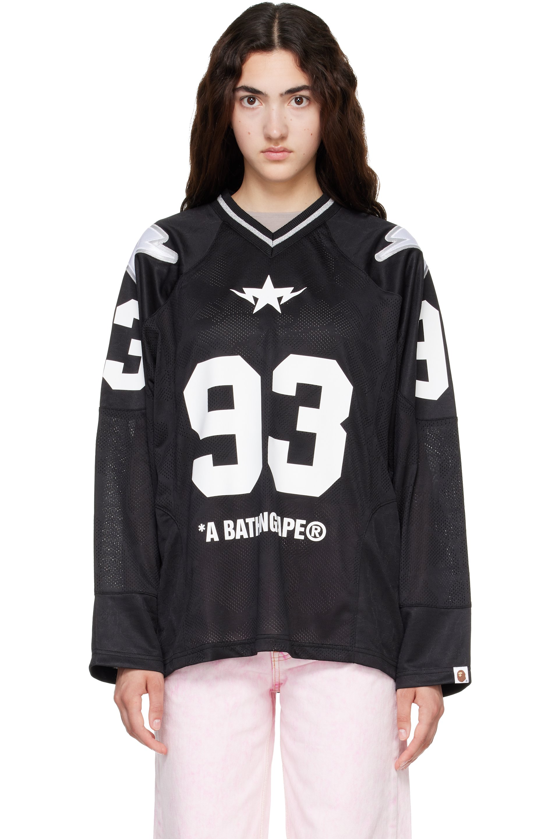 BAPE - Black Line Camo Multi Logo Football Jersey T-shirt