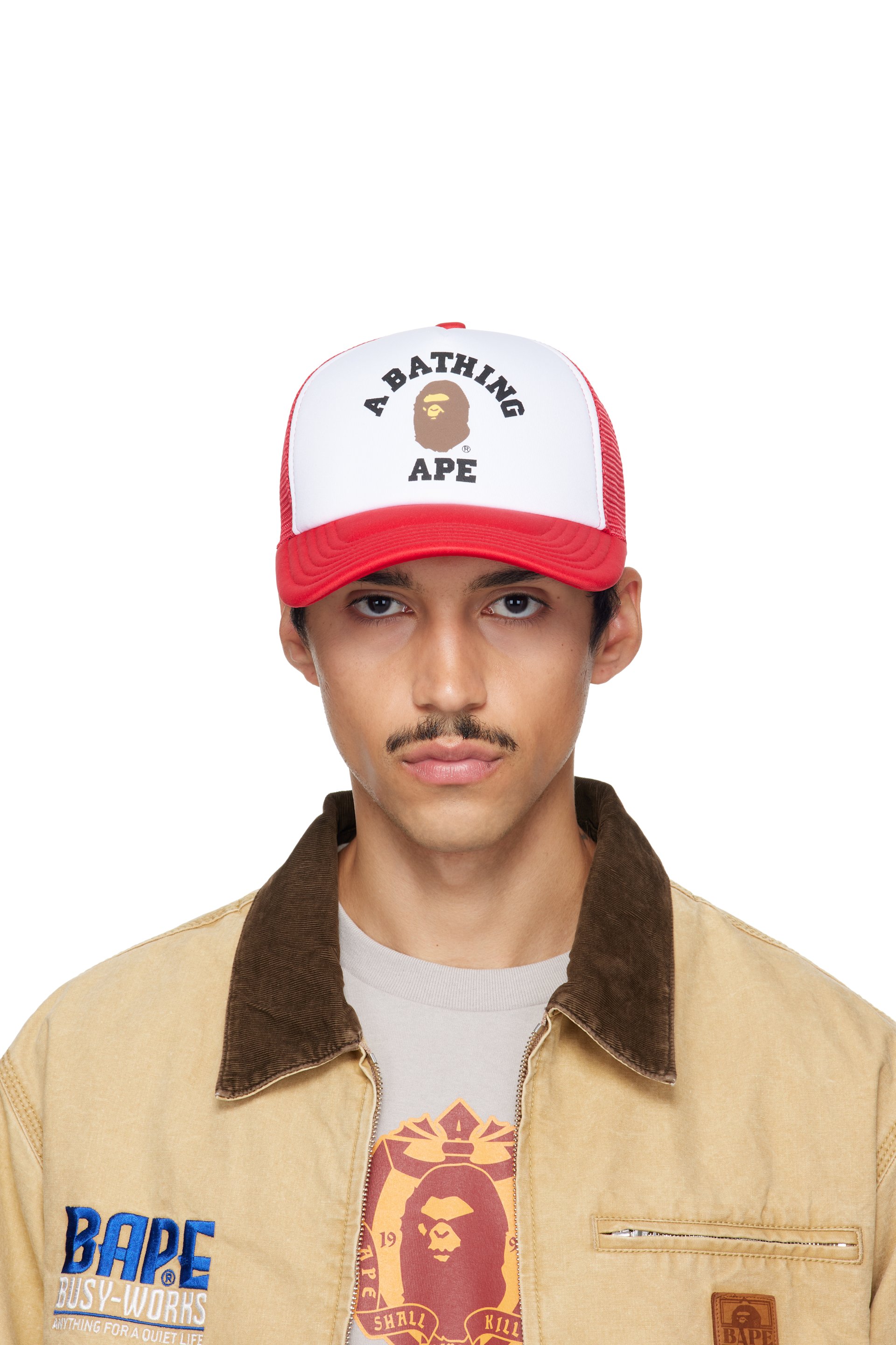 BAPE - Red & White College Mesh Cap