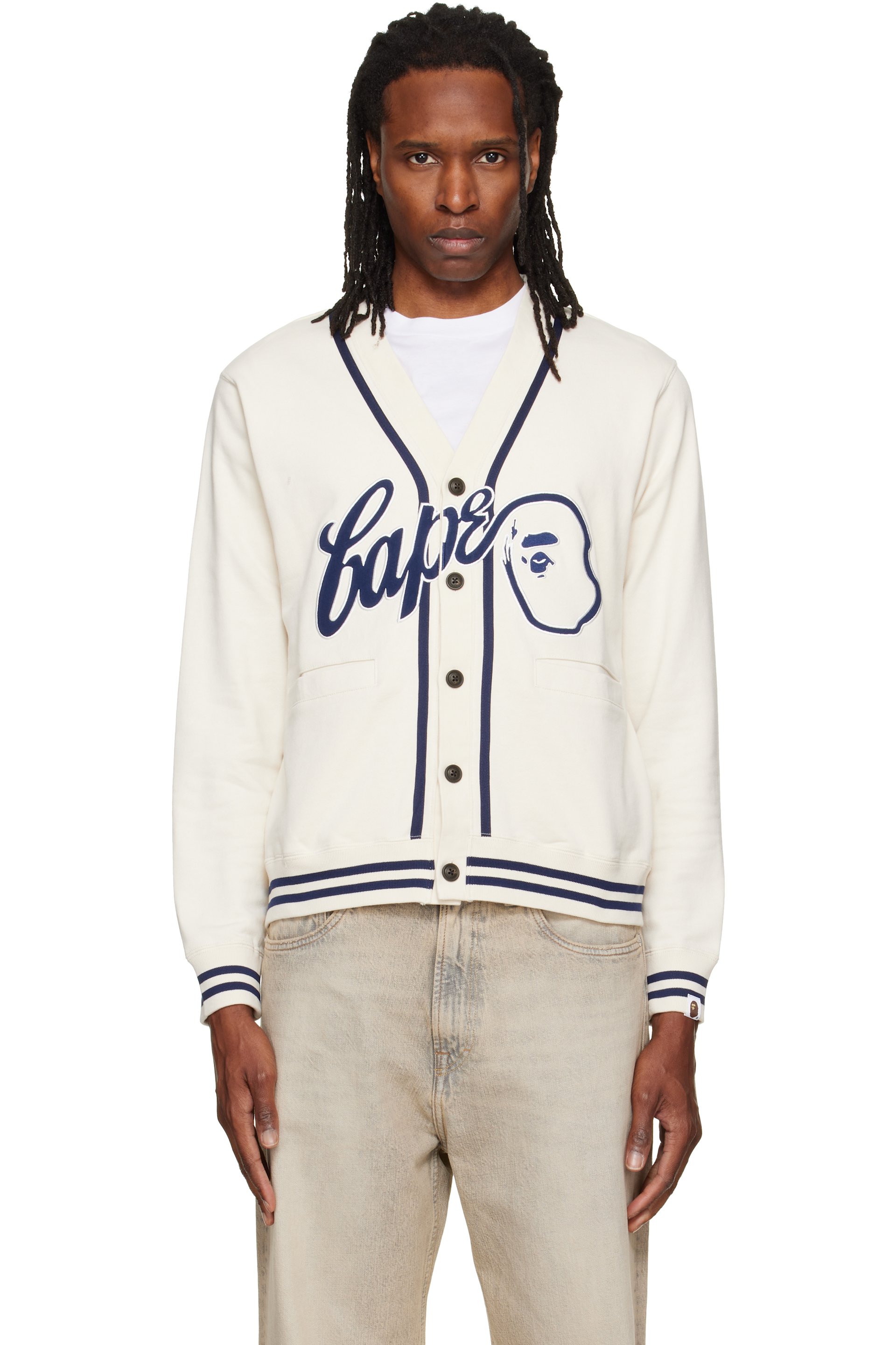 BAPE - Cardigan blanc cassé à logo brodé