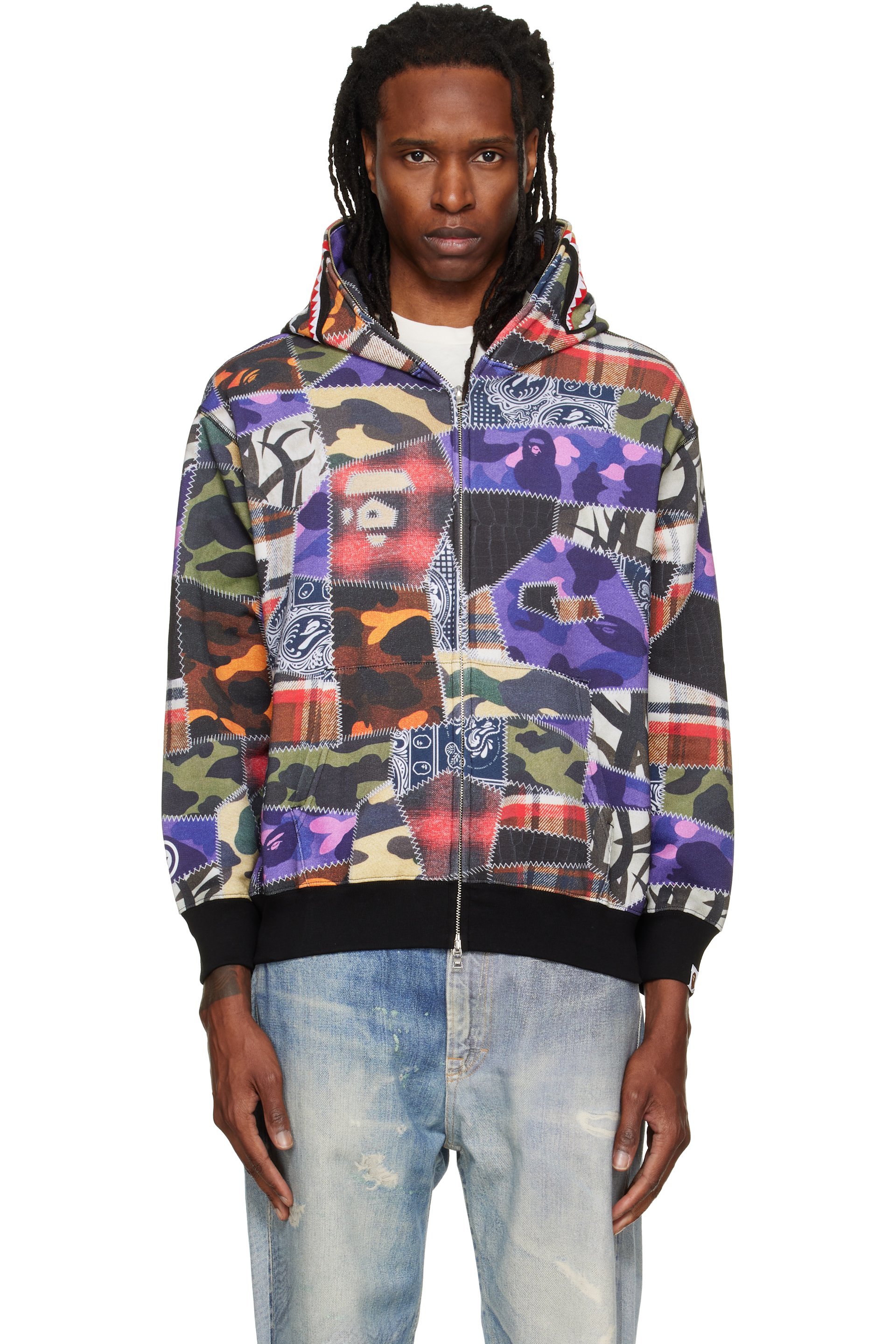 BAPE - Pull à capuche multicolore à requin emblématique et à motifs graphiques