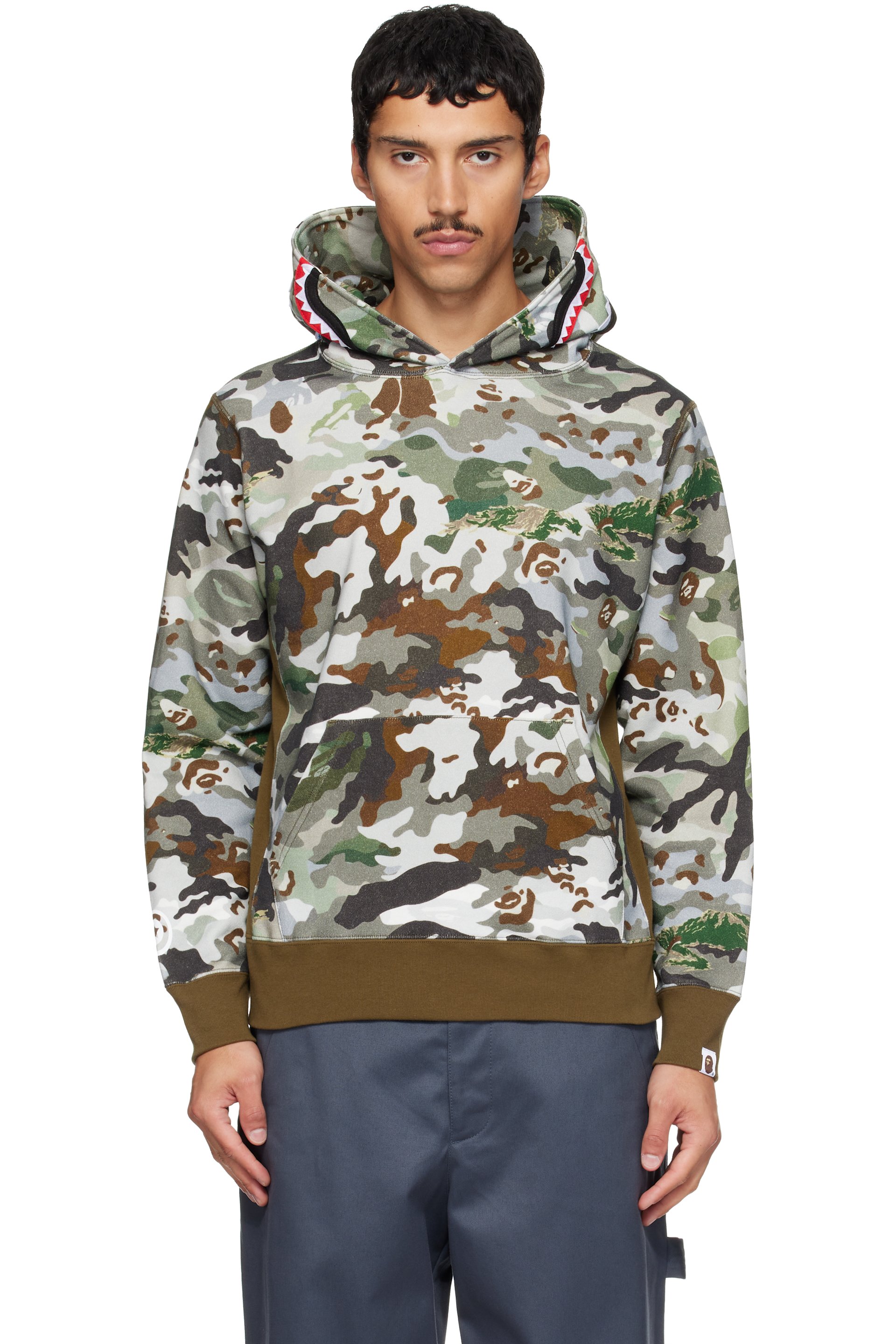 BAPE - Khaki Hybrid Camo Shark Pullover Hoodie