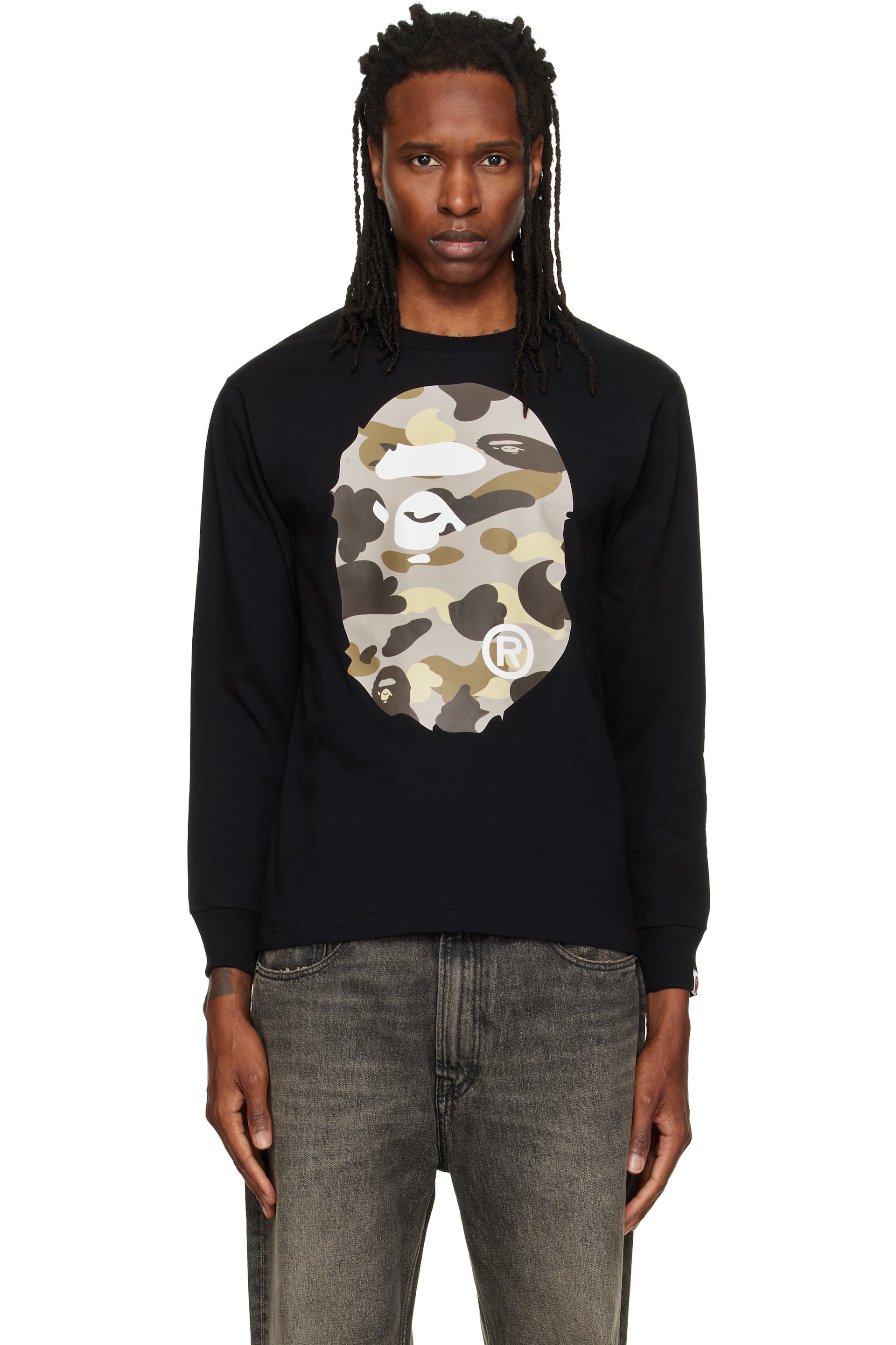 BAPE - T-shirt à manches longues noir à logos à motif camouflage Color