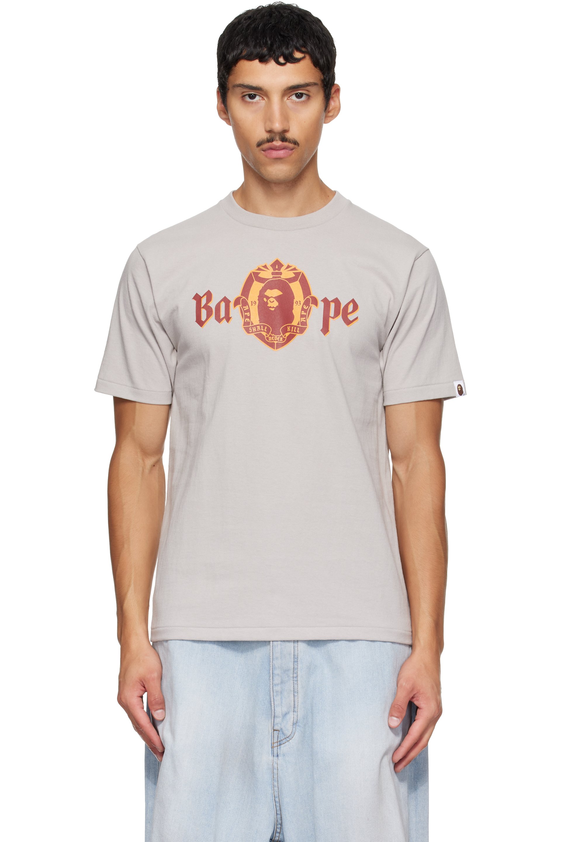 BAPE - Gray 'BAPE' Old English Logo T-shirt