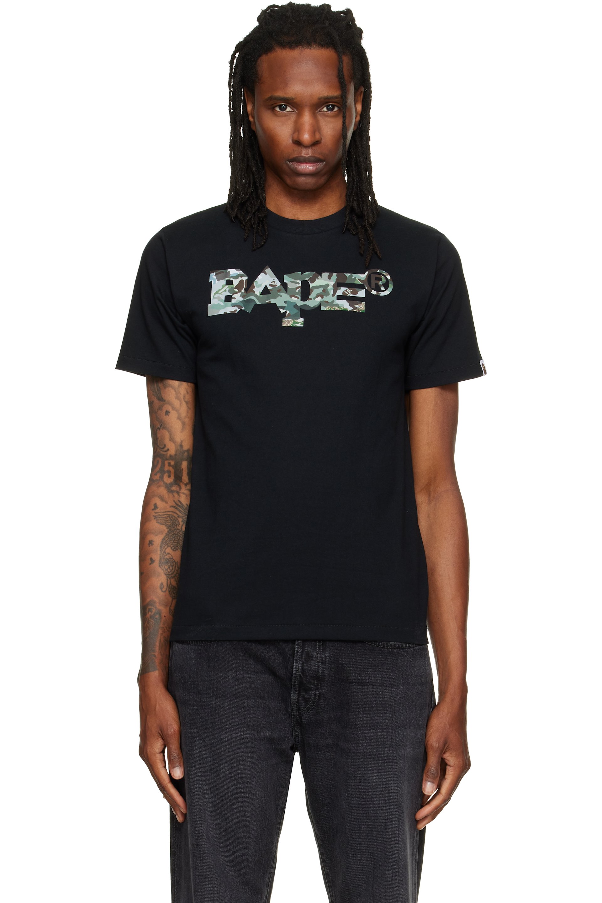 BAPE - T-shirt noir à logo à motif camouflage