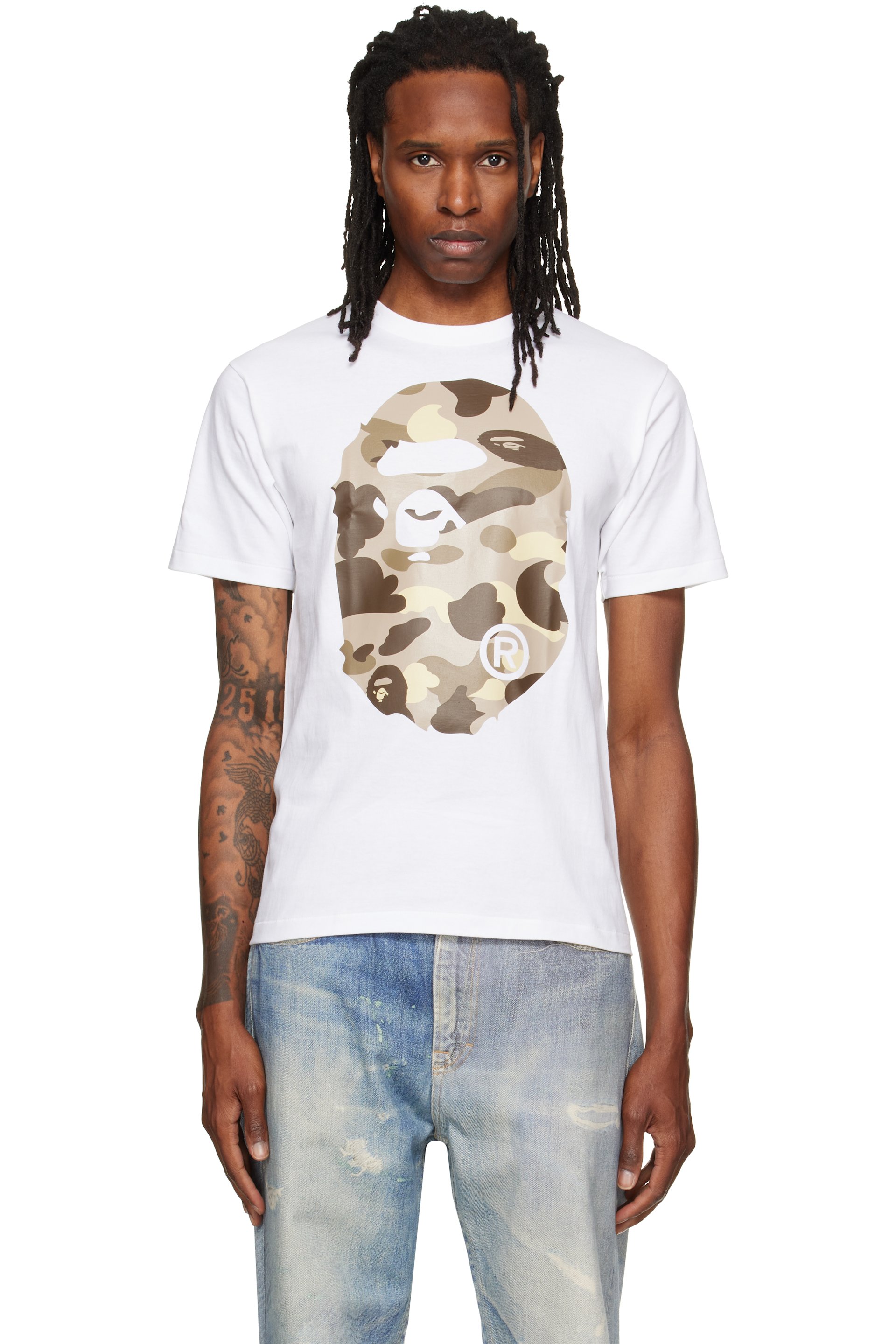BAPE - T-shirt blanc à logos à motif camouflage Color