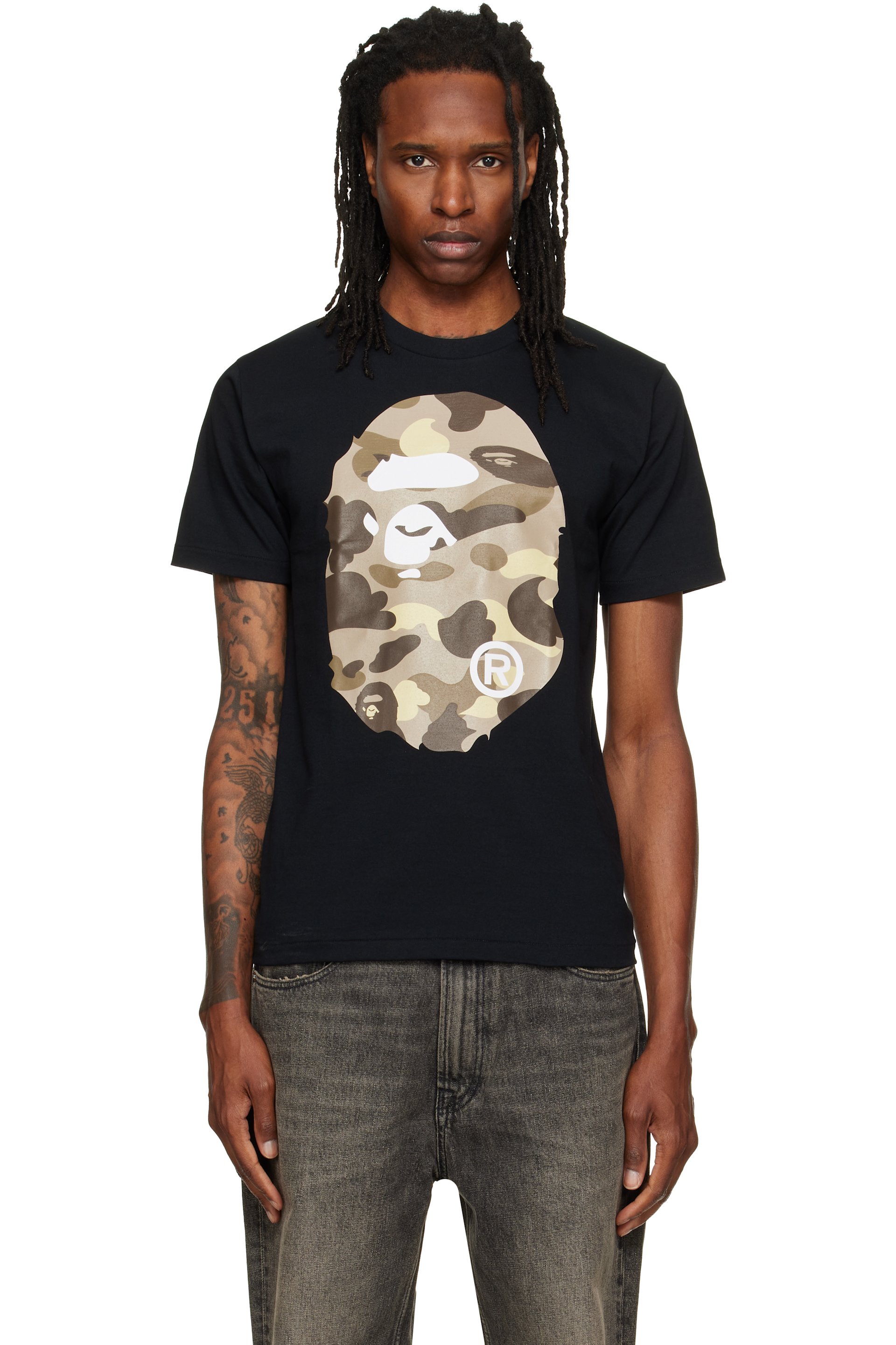 BAPE - T-shirt noir à logos à motif camouflage Color