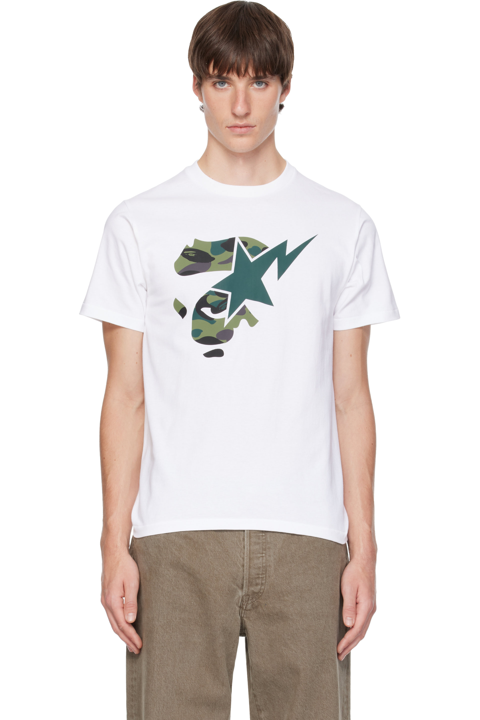 BAPE - White 1st Camo Ape Face BAPESTA T-shirt