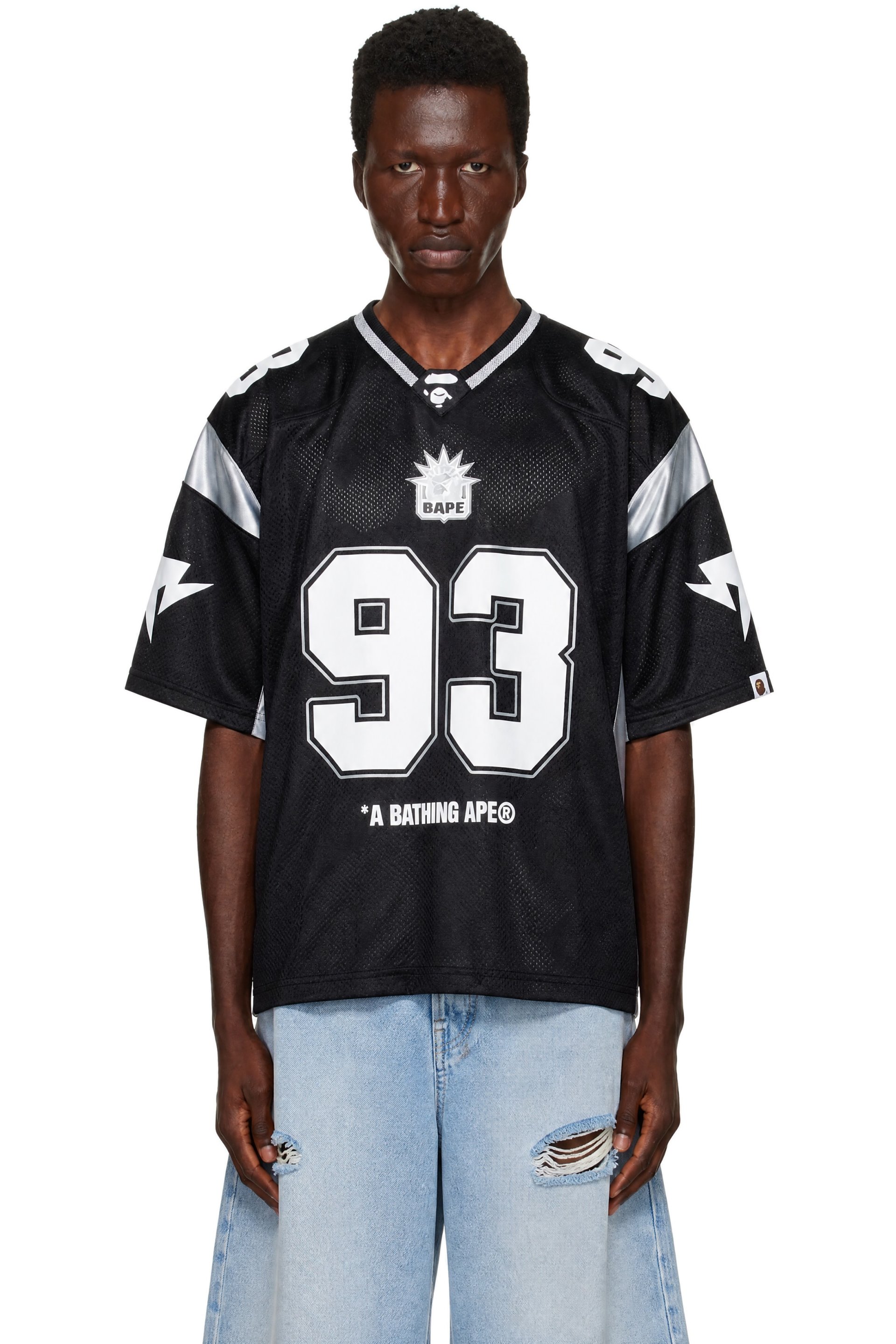 BAPE - Black Solid Camo Cropped Fit Football Jersey