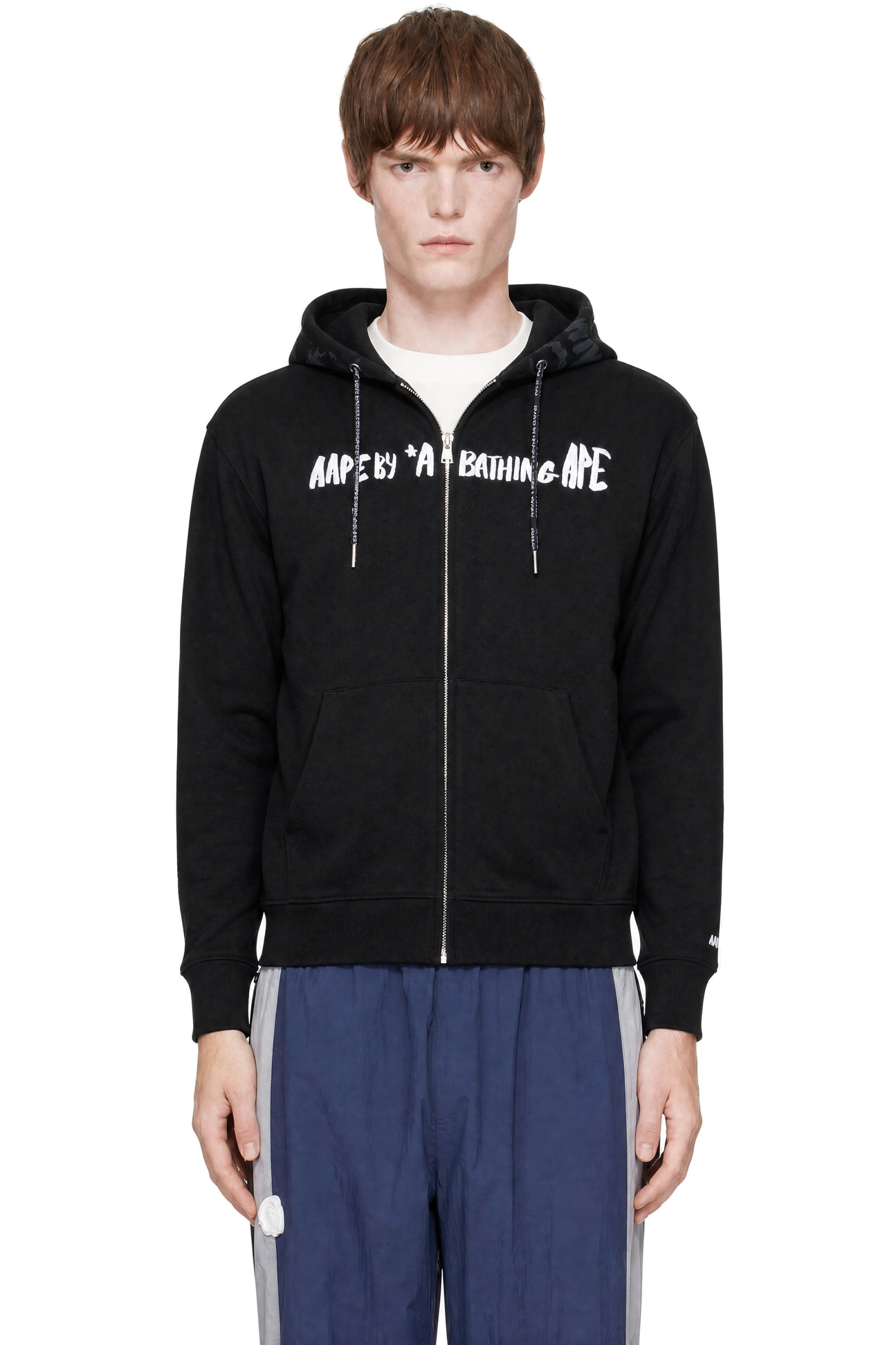 AAPE by A Bathing Ape - Pull à capuche noir à glissière et à logos